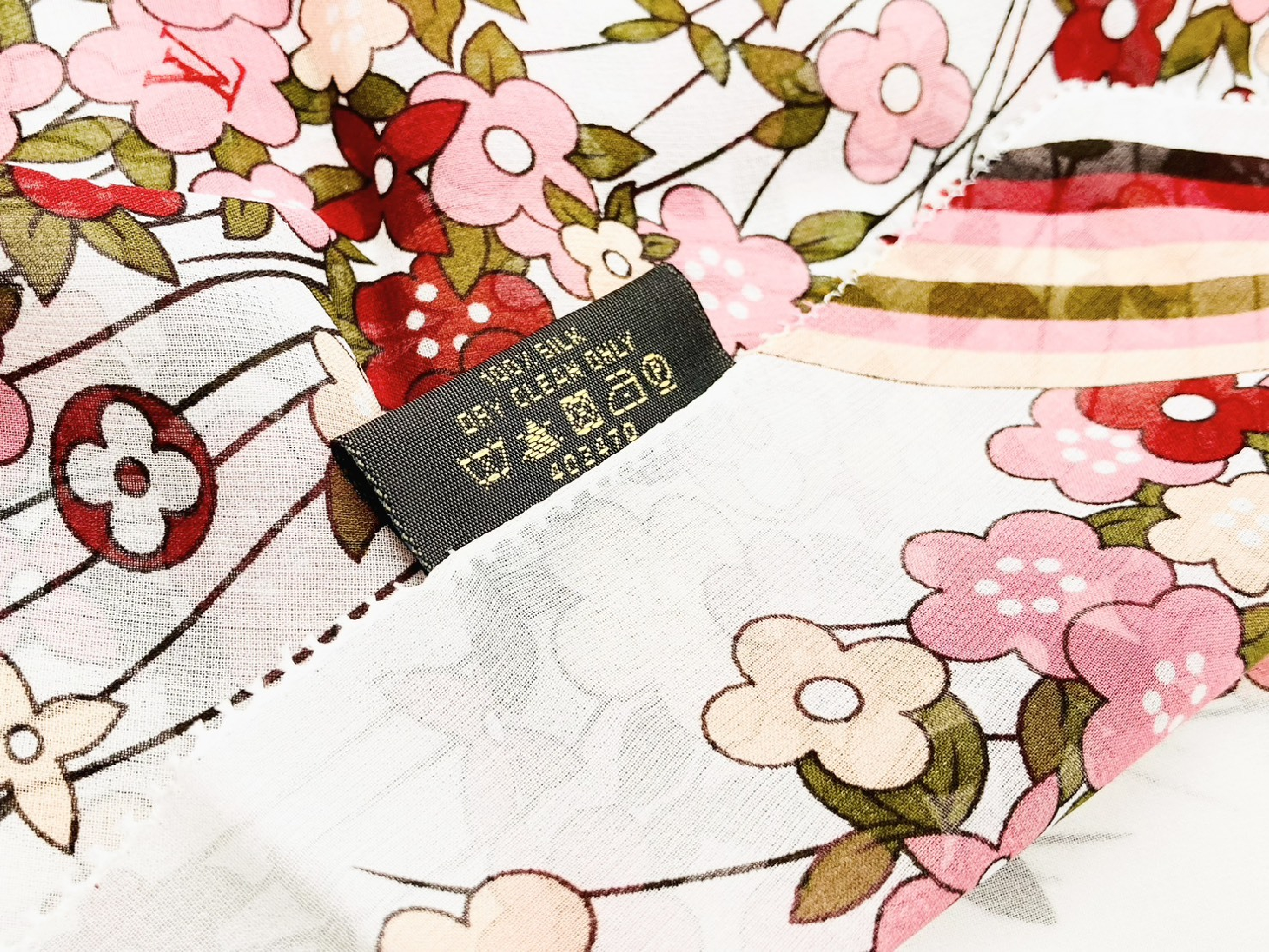402470 Flower Bandeau Twilly Scarf Silk White x Pink Other Accessories — view 4