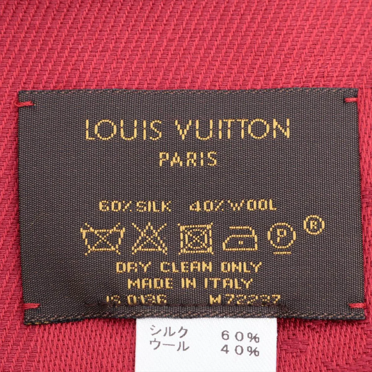 M72237 Monogram Shawl IS0136 Stole, Silk x Wool, Red. Shows signs of wear, — view 3