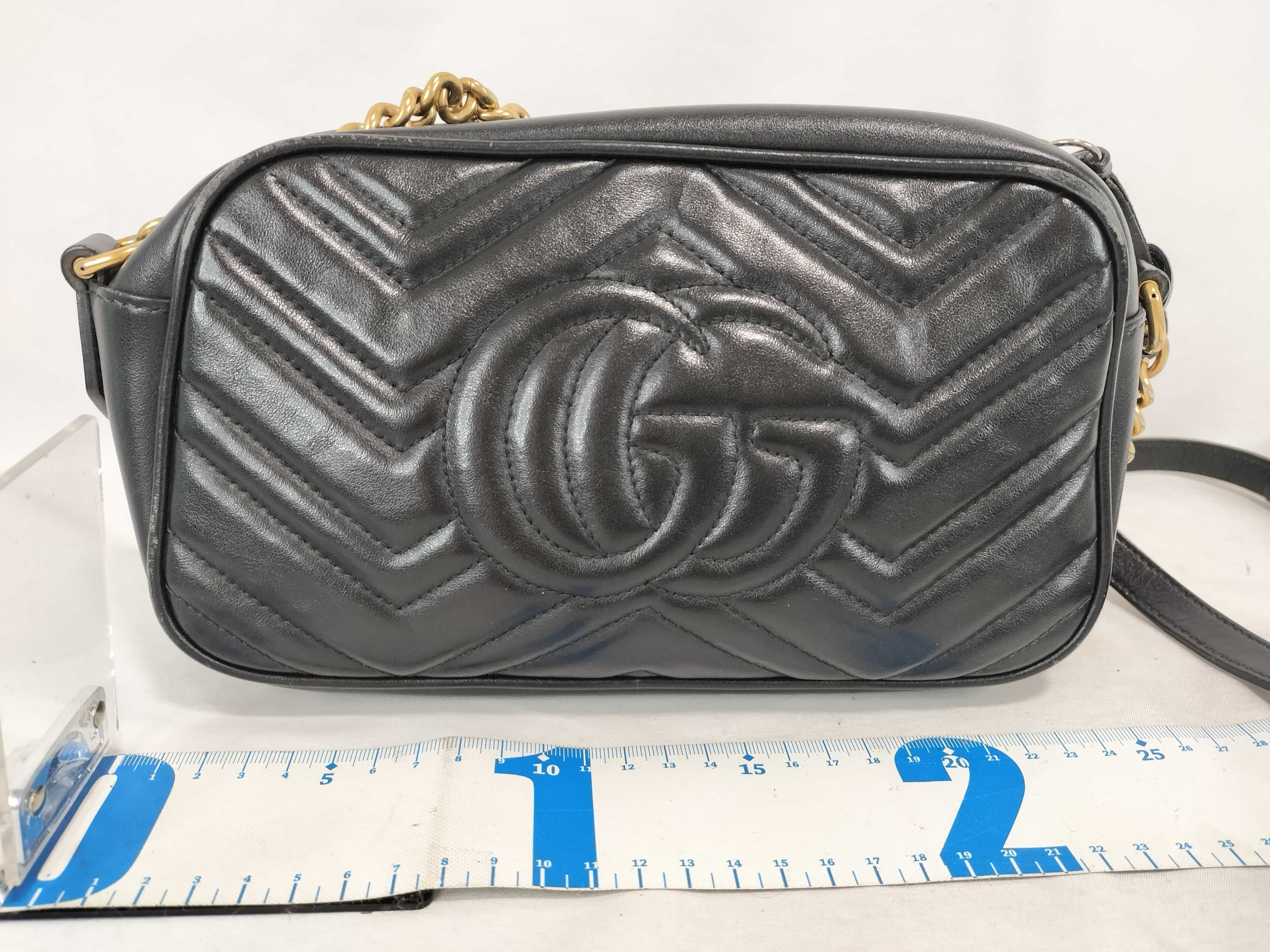 GG Marmont 447632 Leather Chain Shoulder Bag, Black — view 2