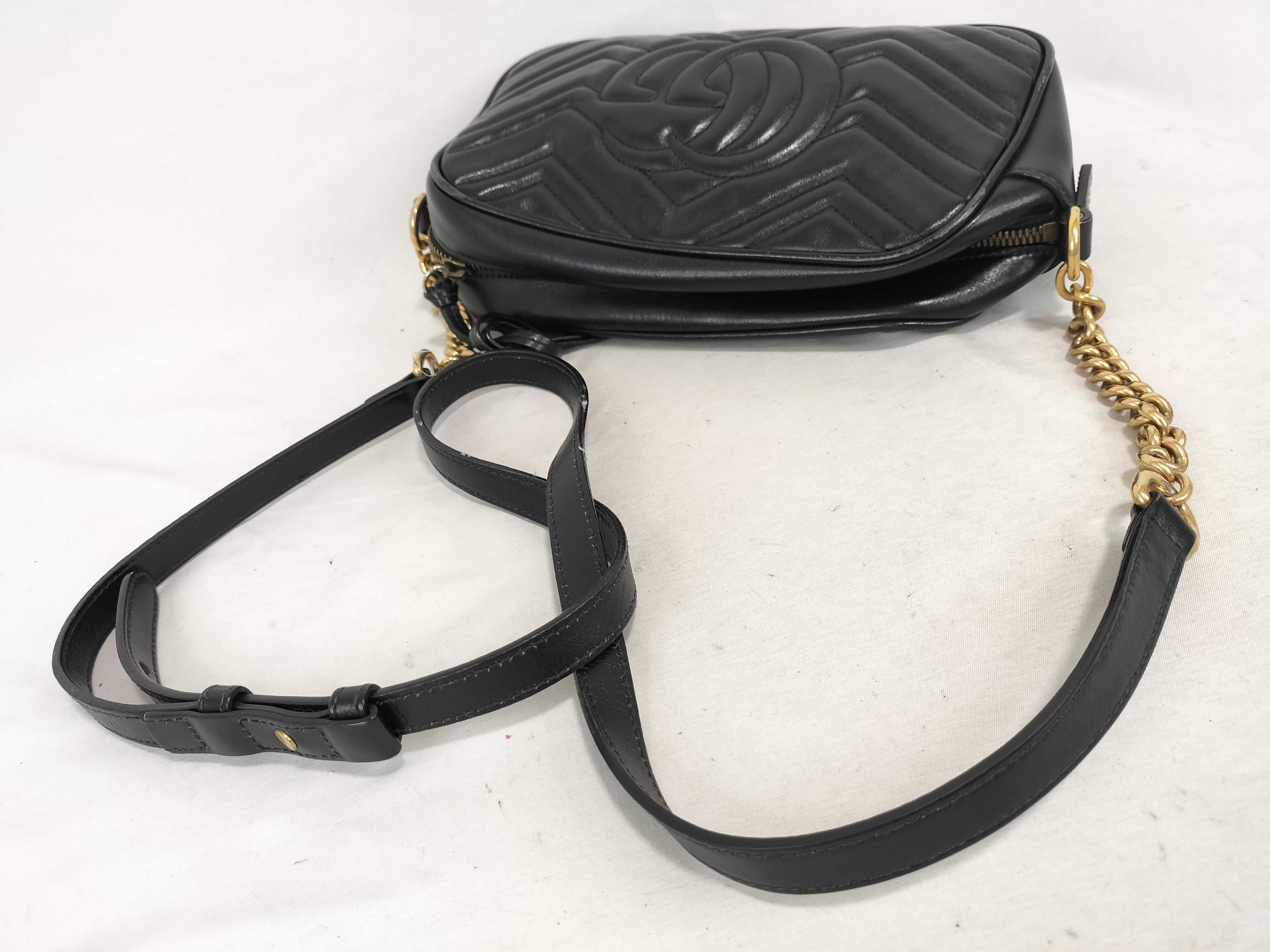 GG Marmont 447632 Leather Chain Shoulder Bag, Black — view 3