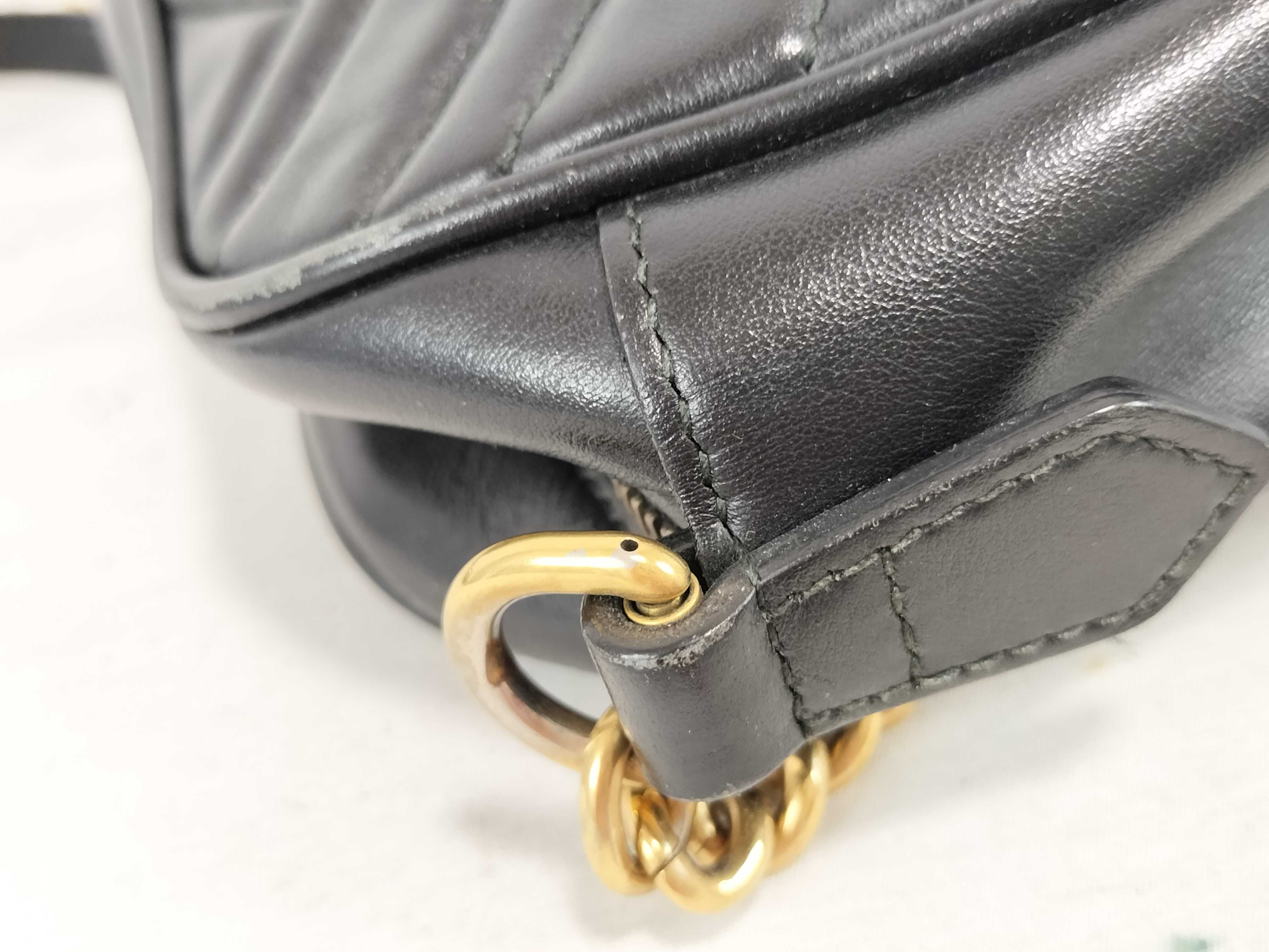 GG Marmont 447632 Leather Chain Shoulder Bag, Black — view 5