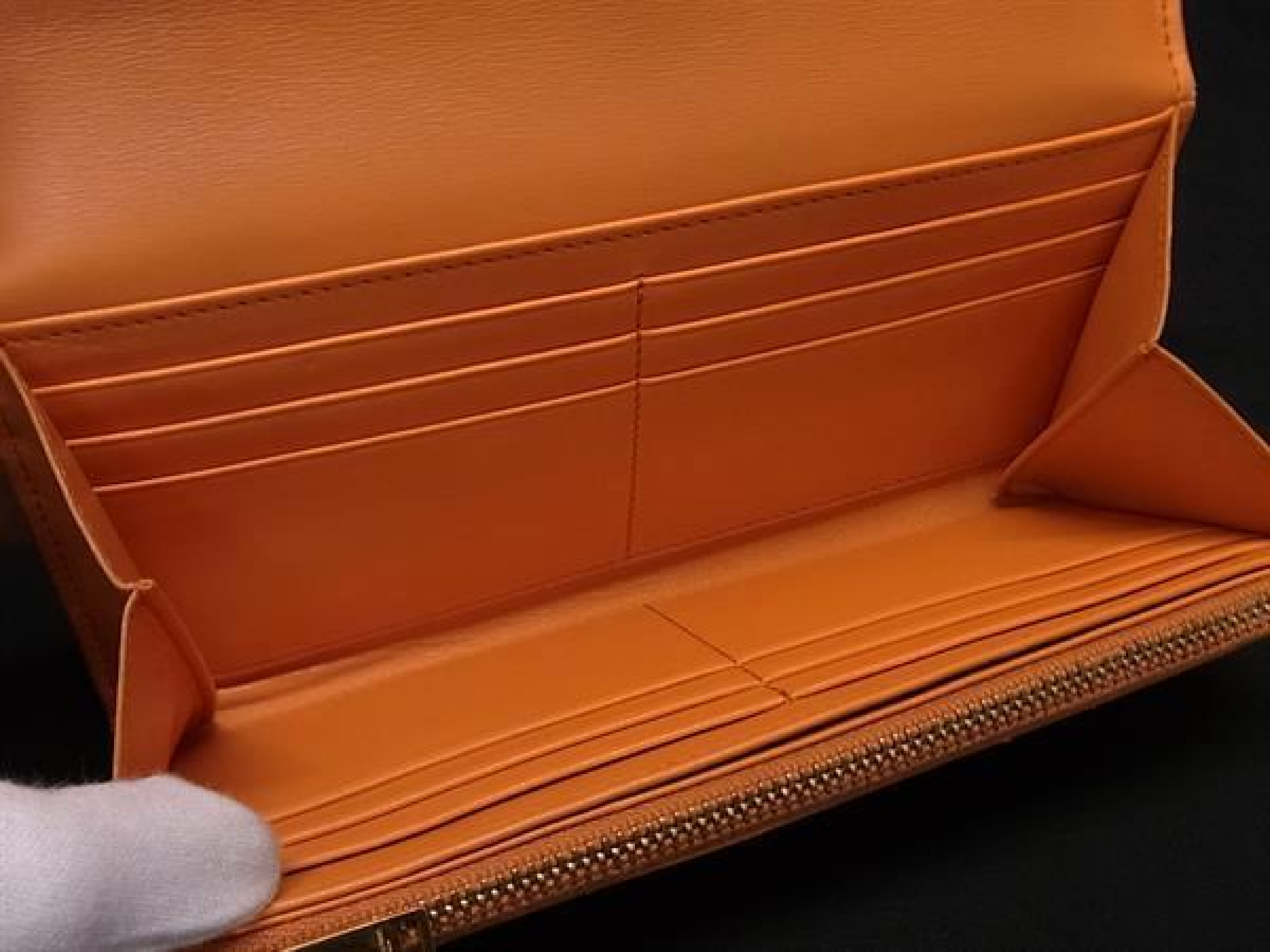 Leather Bi-fold Long Wallet, Coin Purse, Bill Compartment, Card Slots, Women's, Orange, GE0868 — view 4