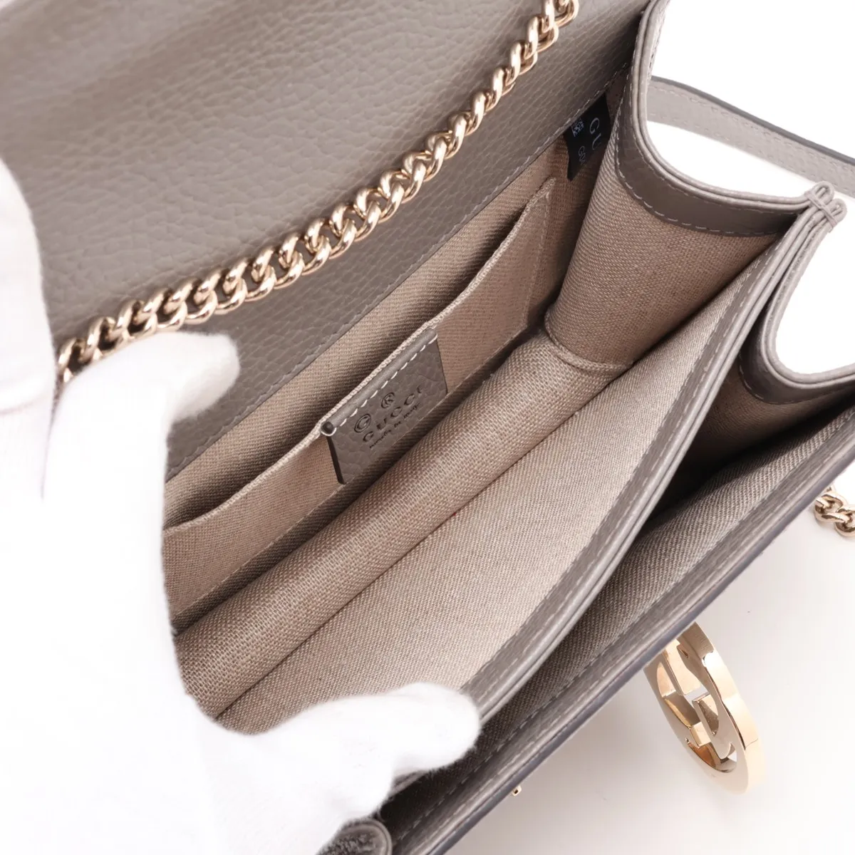 Interlocking G Leather Chain Shoulder Bag, Gray, 510304 (Outlet) — view 6