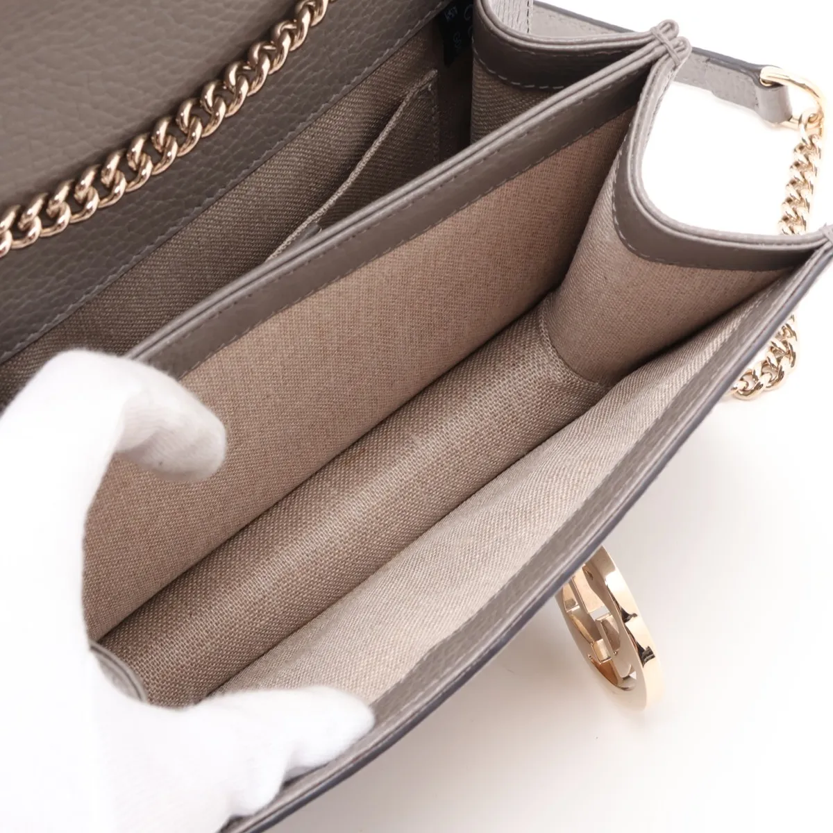 Interlocking G Leather Chain Shoulder Bag, Gray, 510304 (Outlet) — view 8