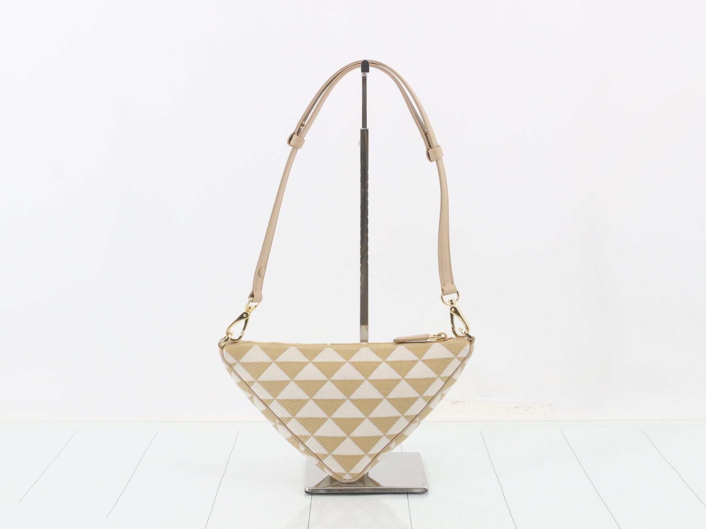 Triangle Canvas Shoulder Bag, Beige — view 2