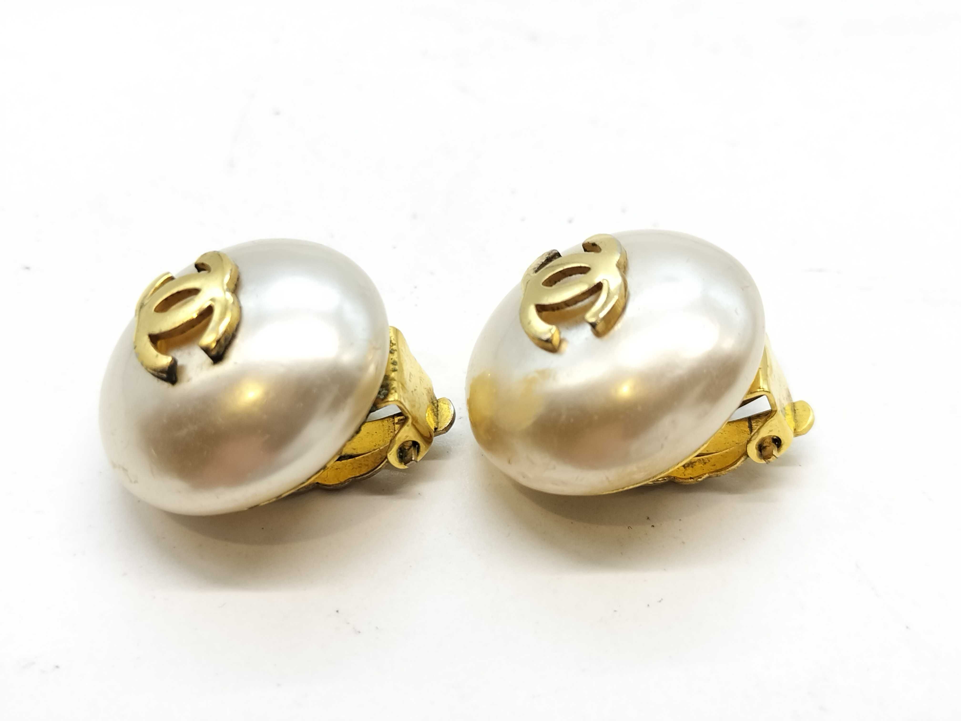 Faux Pearl Coco Mark Gold Earrings (2 & 3) — view 3