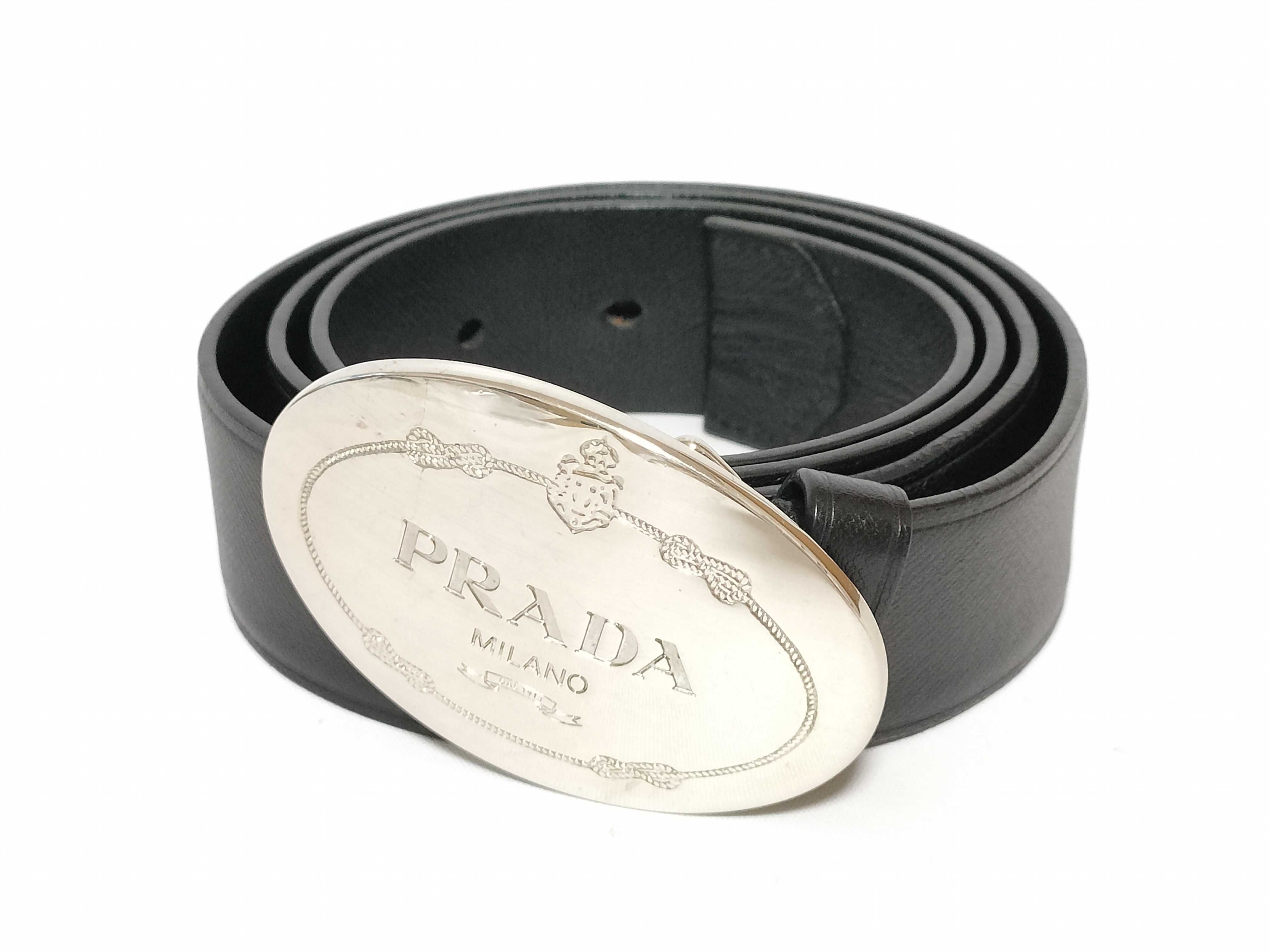 Oval Logo Buckle Belt, Silver & Black Belt