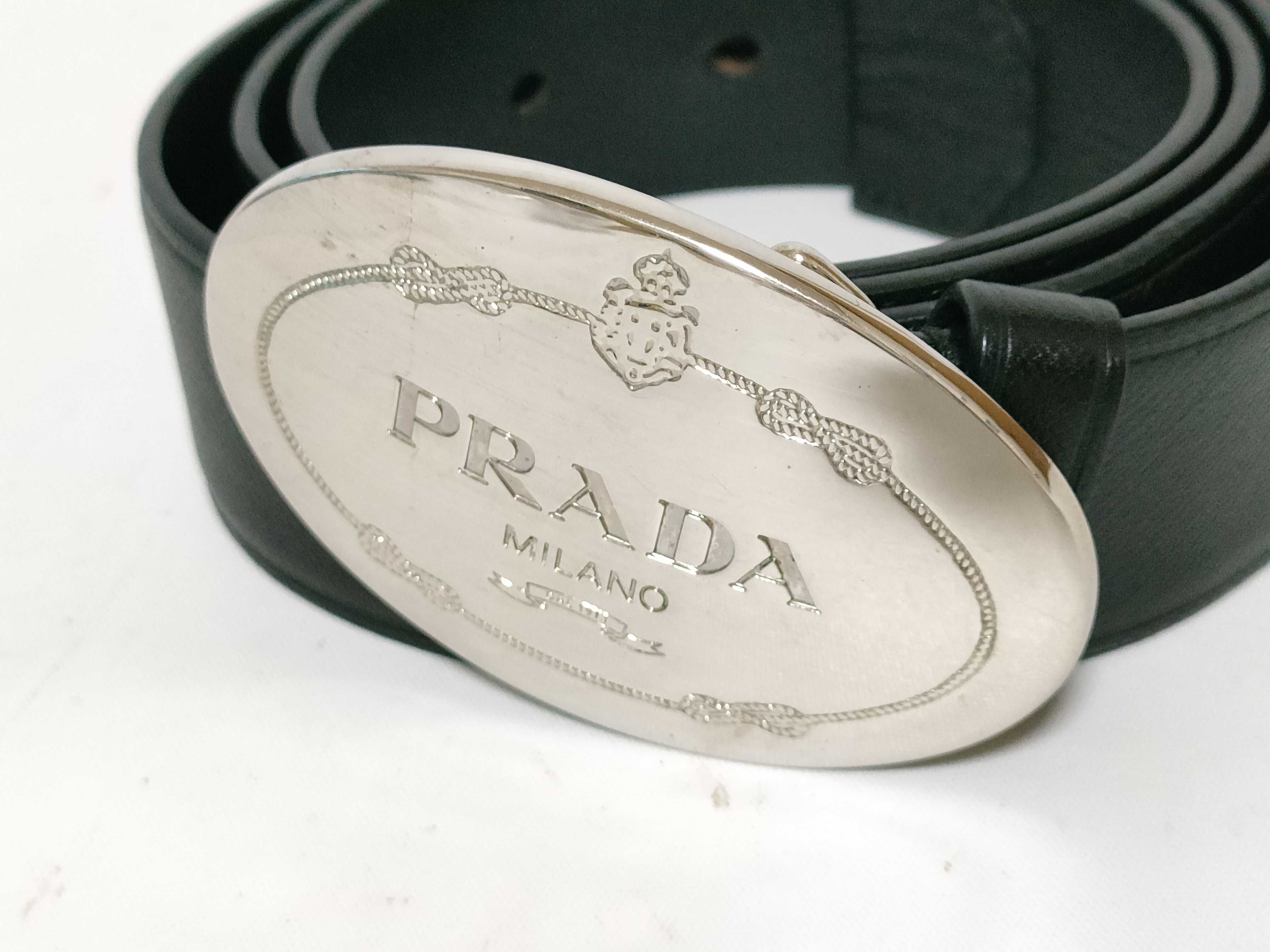 Oval Logo Buckle Belt, Silver & Black Belt — view 2