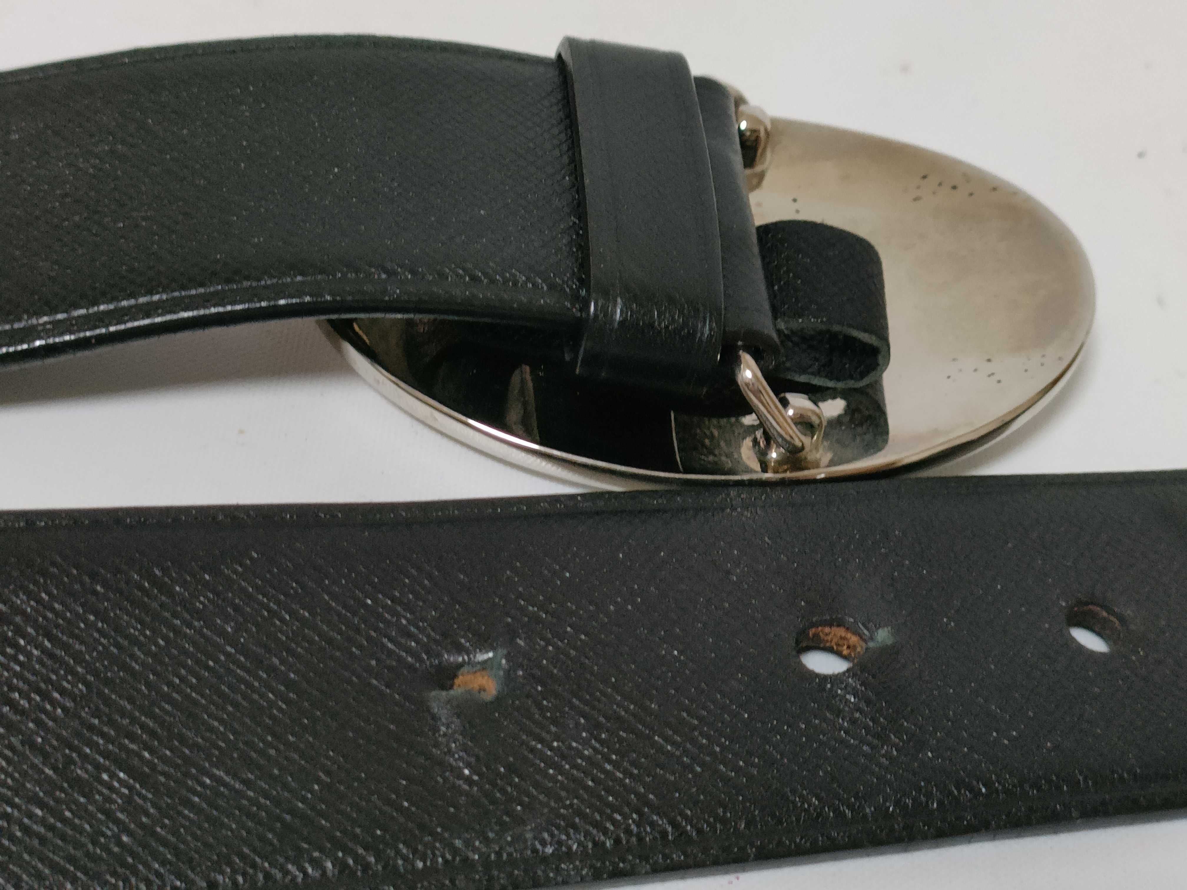 Oval Logo Buckle Belt, Silver & Black Belt — view 4