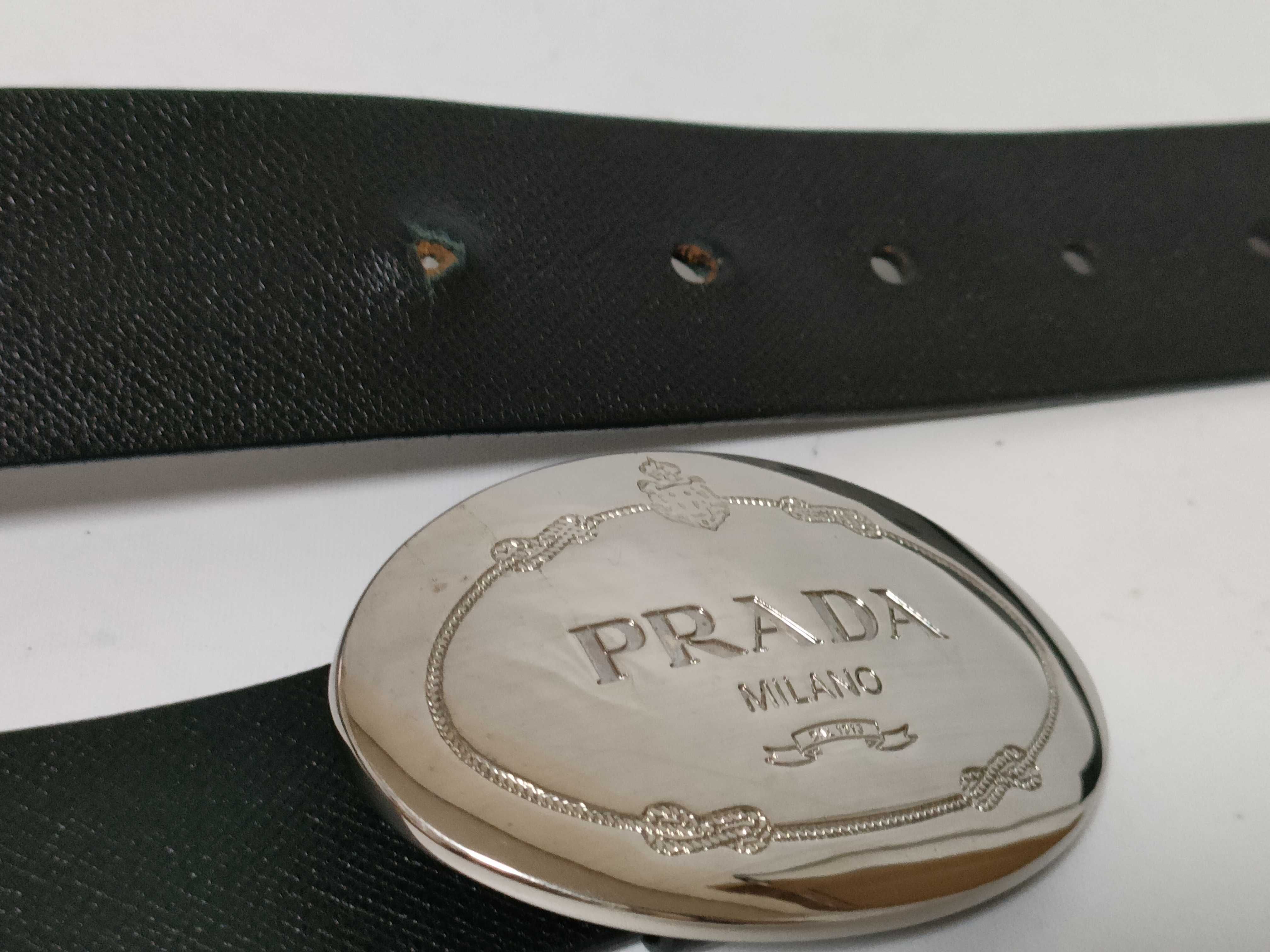 Oval Logo Buckle Belt, Silver & Black Belt — view 5