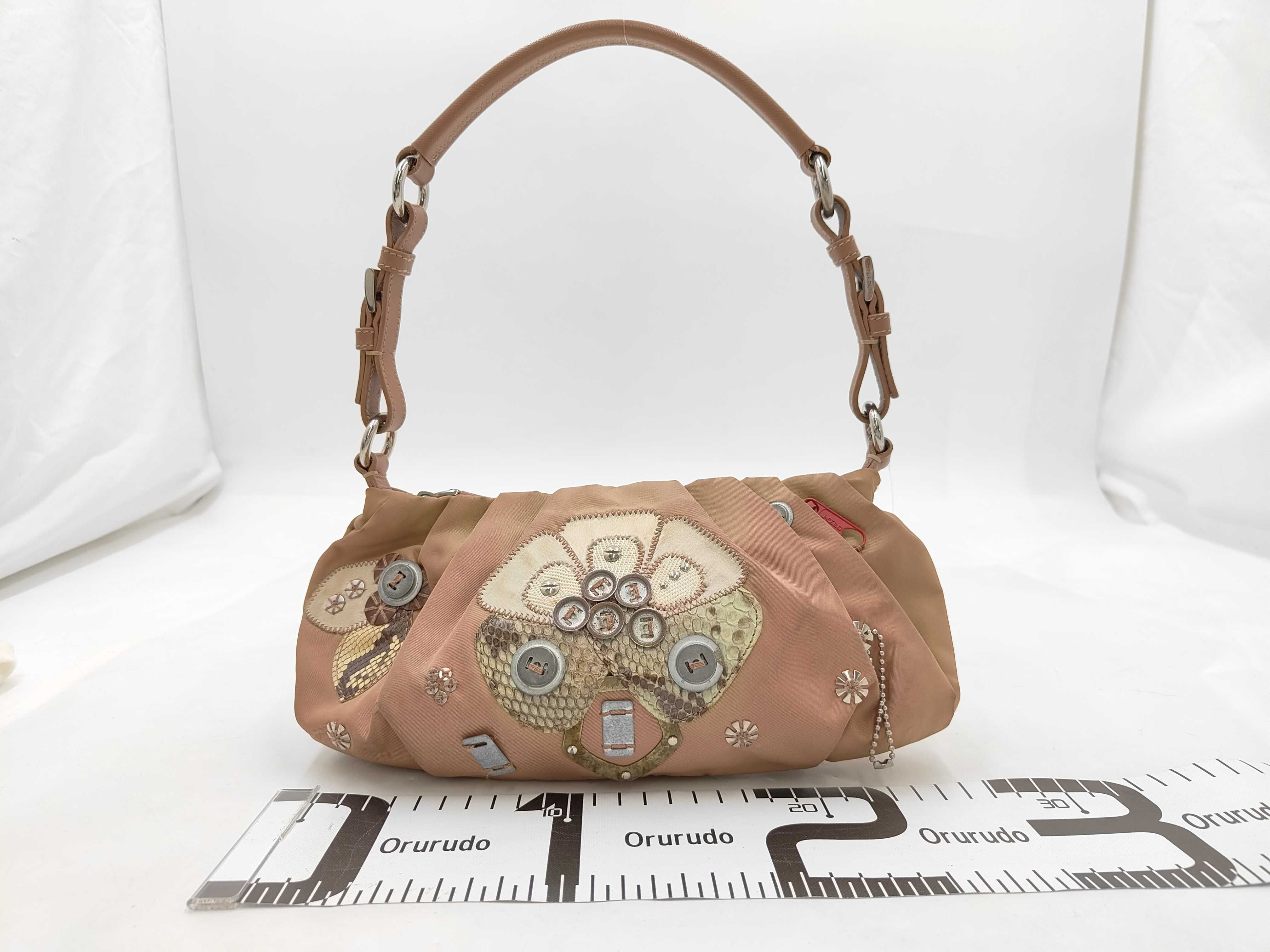 Nylon One-Shoulder Bag, Nylon Patchwork, Beige Shoulder Bag — view 2