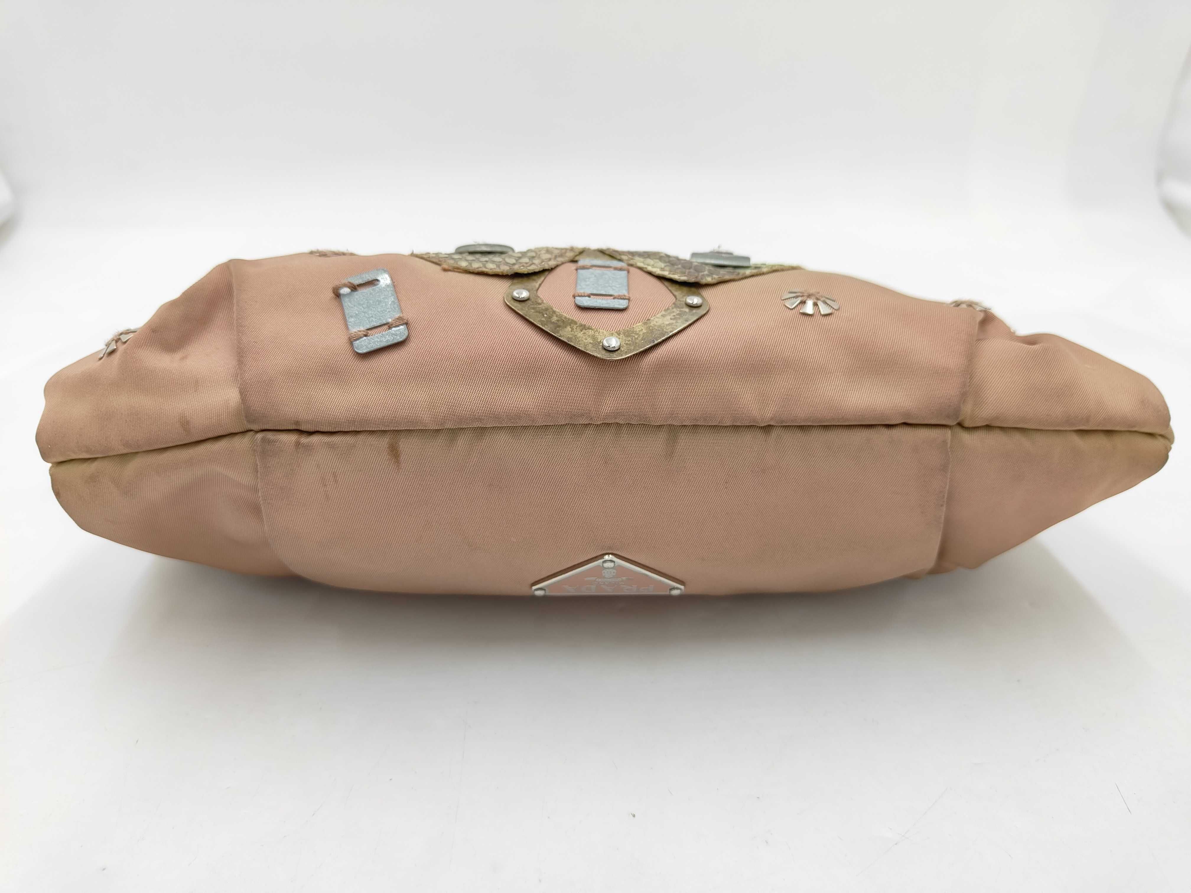 Nylon One-Shoulder Bag, Nylon Patchwork, Beige Shoulder Bag — view 8