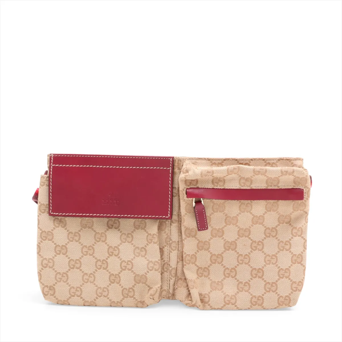 GG Canvas Leather Body Bag, Beige x Red, 28566