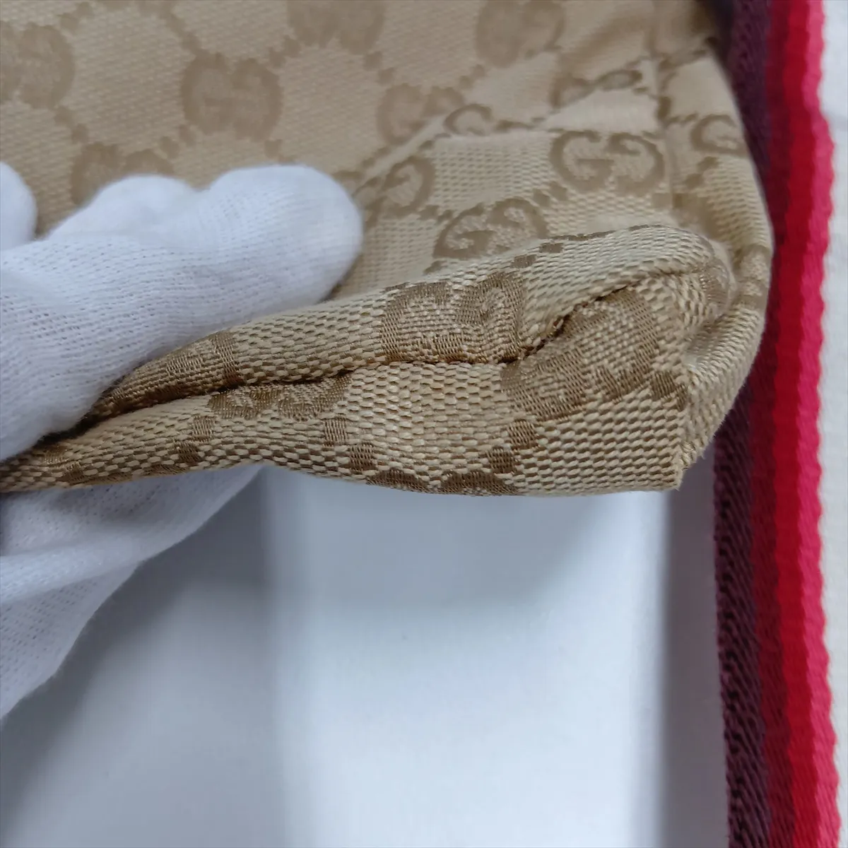 GG Canvas Leather Body Bag, Beige x Red, 28566 — view 12