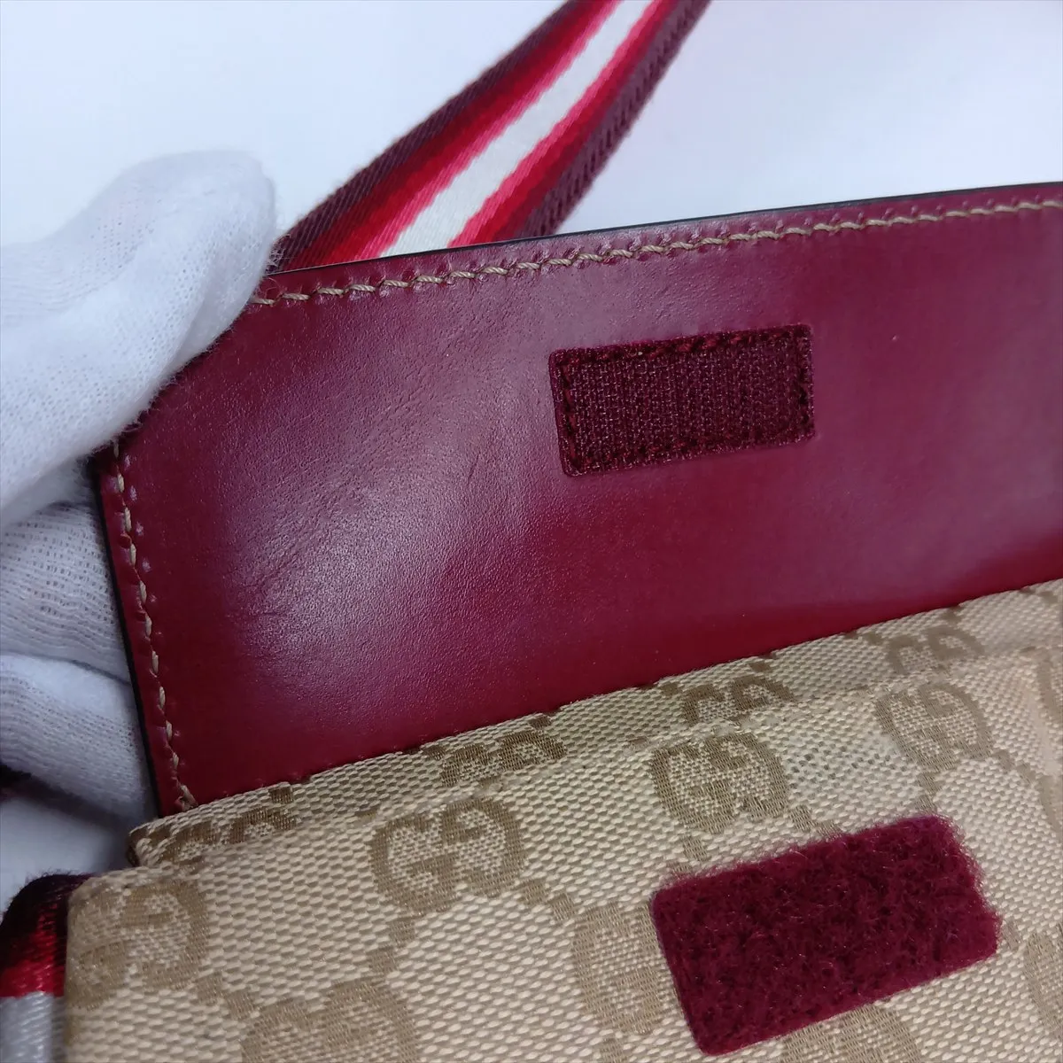 GG Canvas Leather Body Bag, Beige x Red, 28566 — view 14