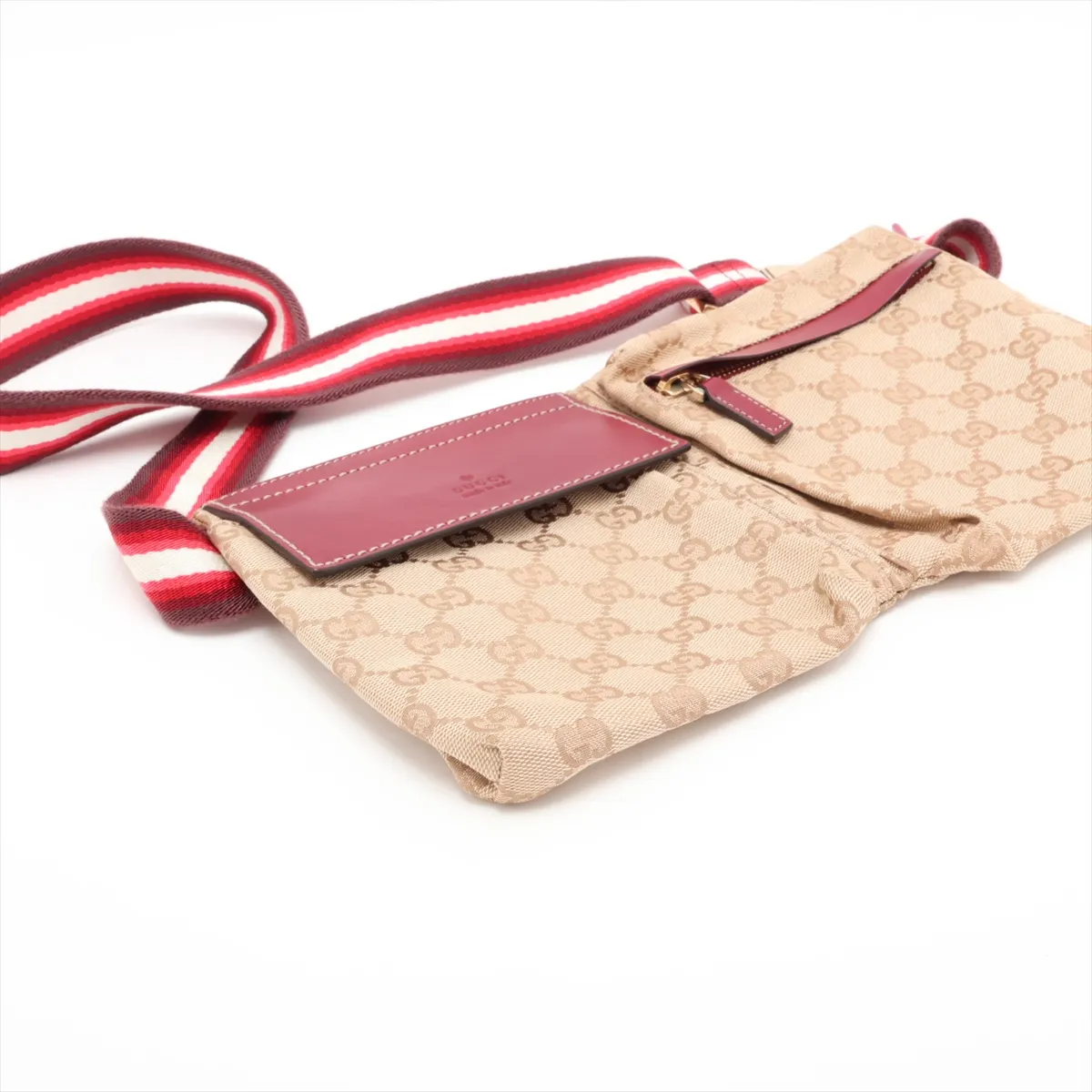 GG Canvas Leather Body Bag, Beige x Red, 28566 — view 4