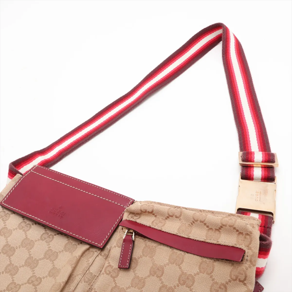 GG Canvas Leather Body Bag, Beige x Red, 28566 — view 5
