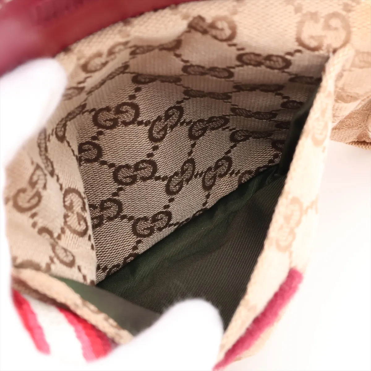 GG Canvas Leather Body Bag, Beige x Red, 28566 — view 7