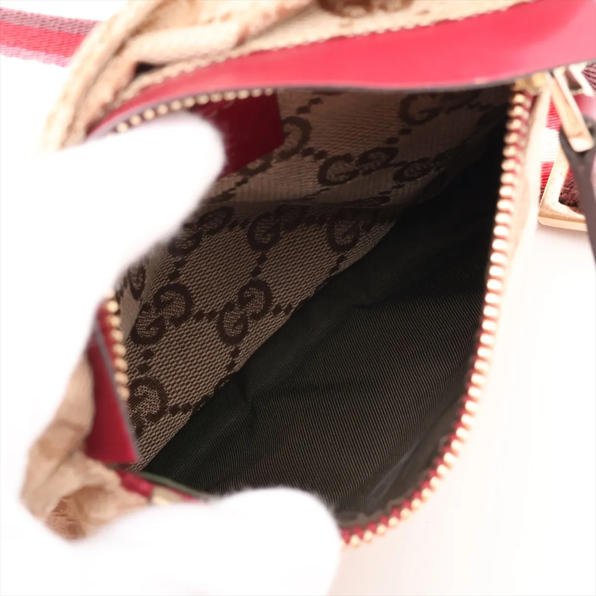 GG Canvas Leather Body Bag, Beige x Red, 28566 — view 8