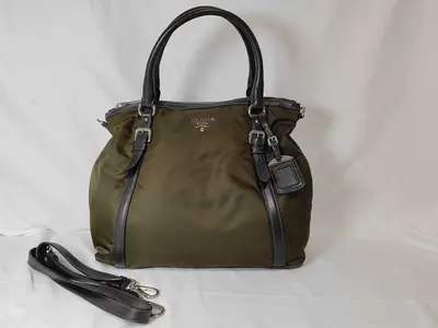 Nylon Prada Tessuto Nylon Handbag Tote Bag Women's Green Brown Tote Bag