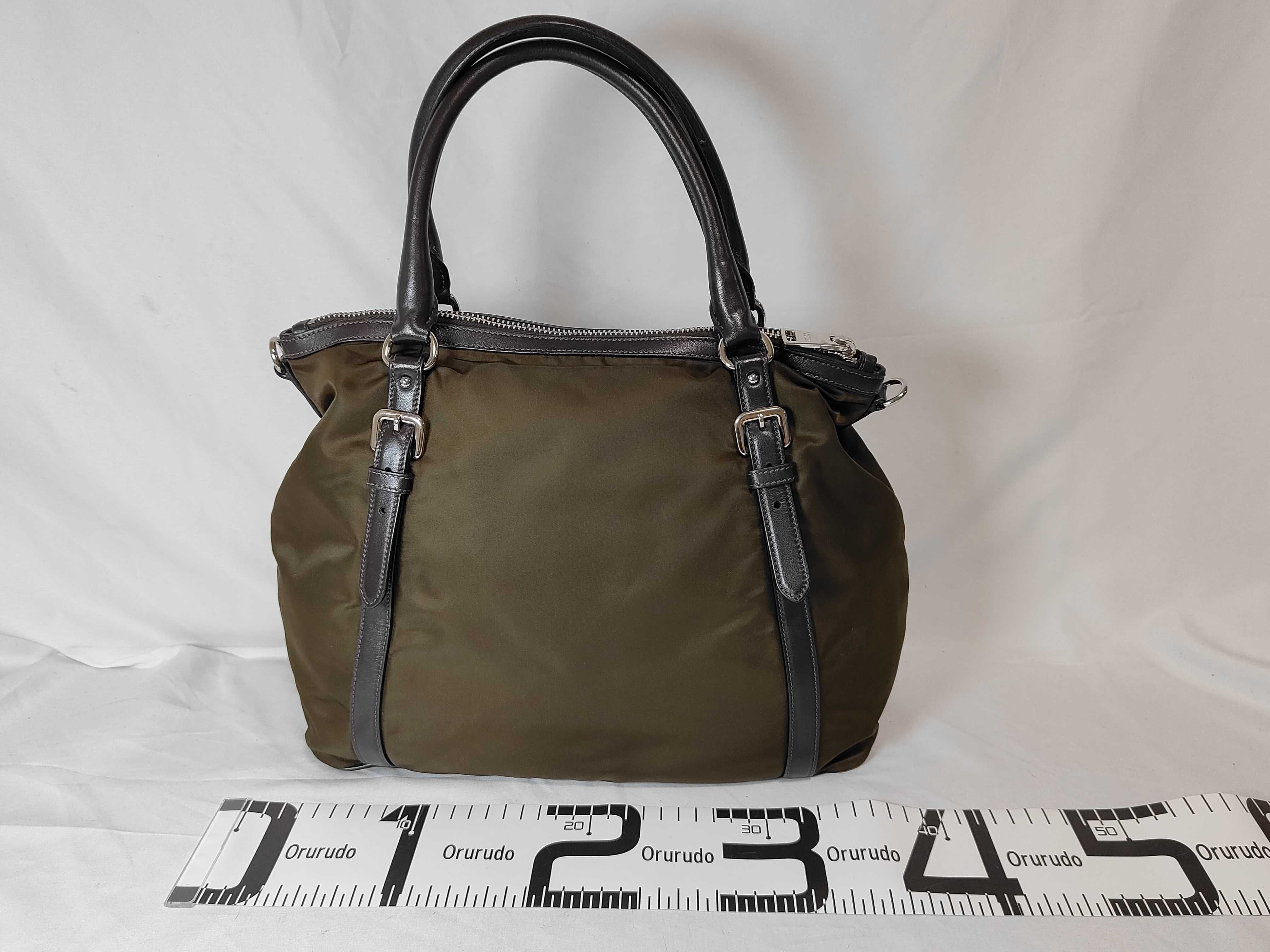 Nylon Prada Tessuto Nylon Handbag Tote Bag Women's Green Brown Tote Bag — view 2