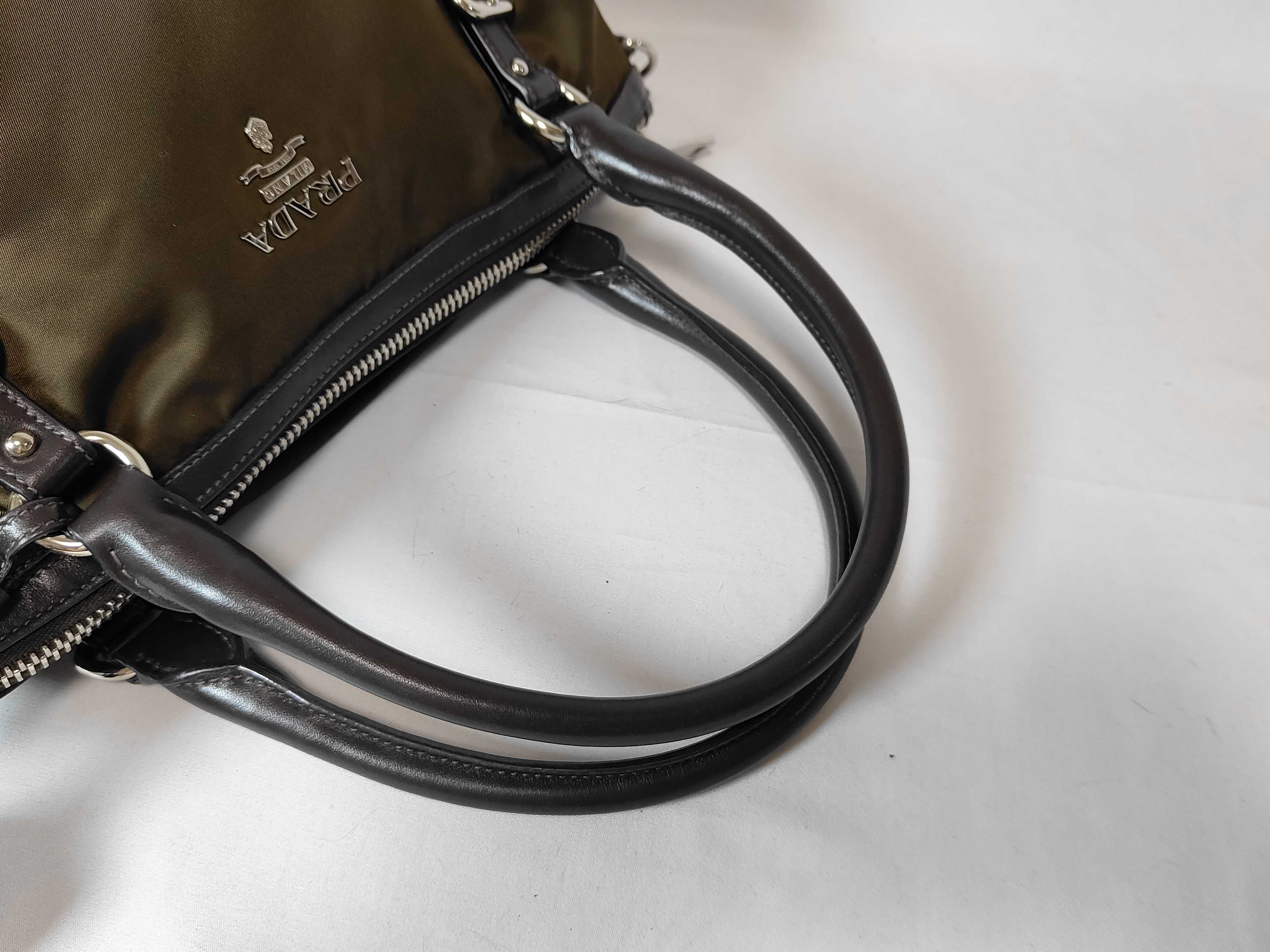Nylon Prada Tessuto Nylon Handbag Tote Bag Women's Green Brown Tote Bag — view 3