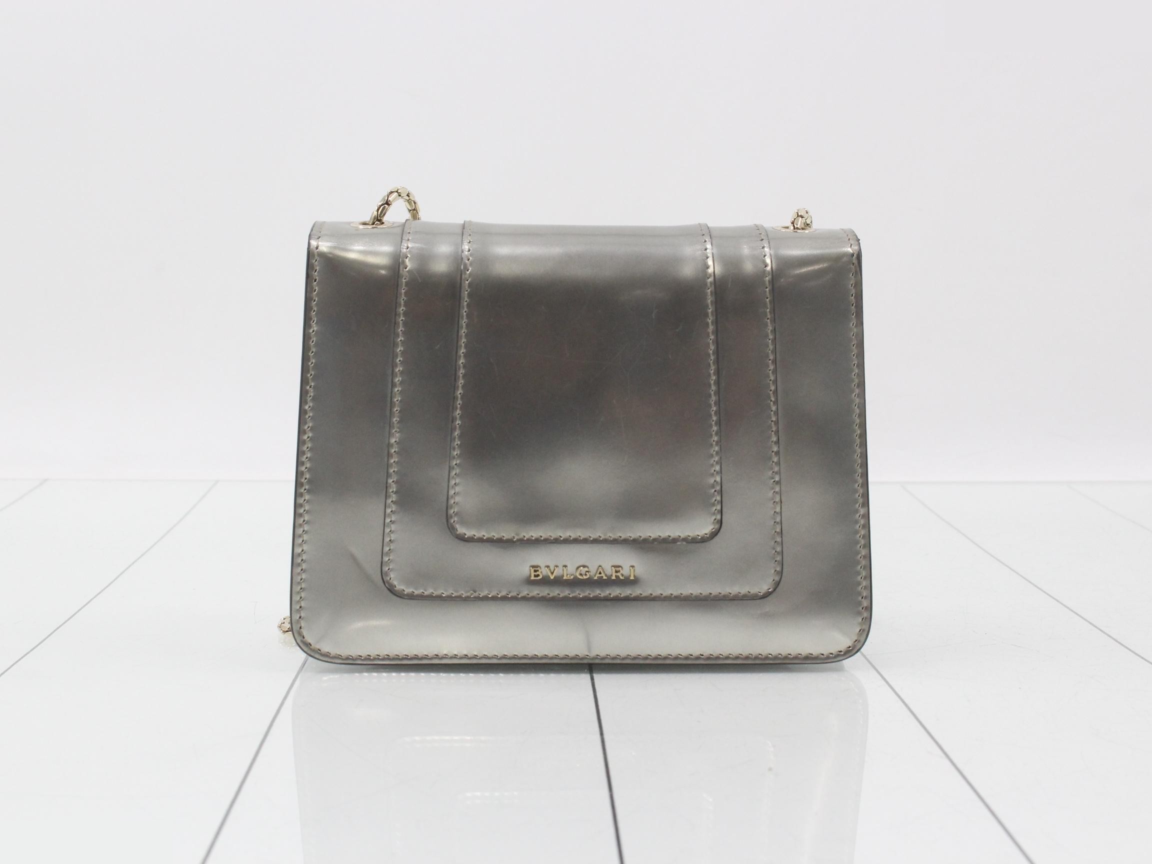 Serpenti Enamel Shoulder Bag, Silver Color — view 2