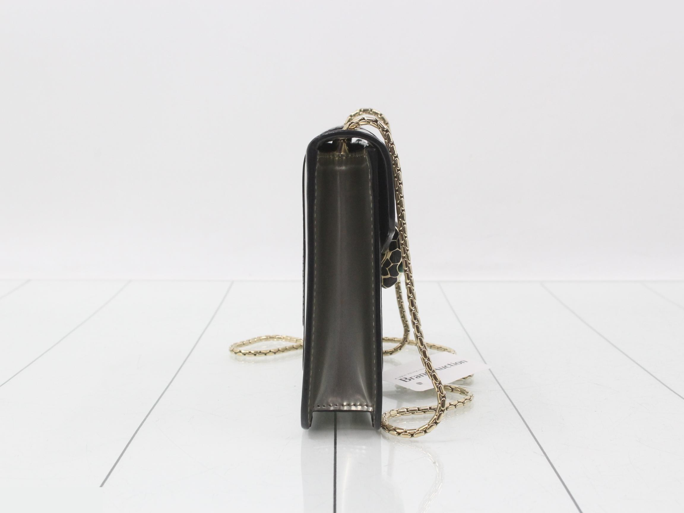 Serpenti Enamel Shoulder Bag, Silver Color — view 4