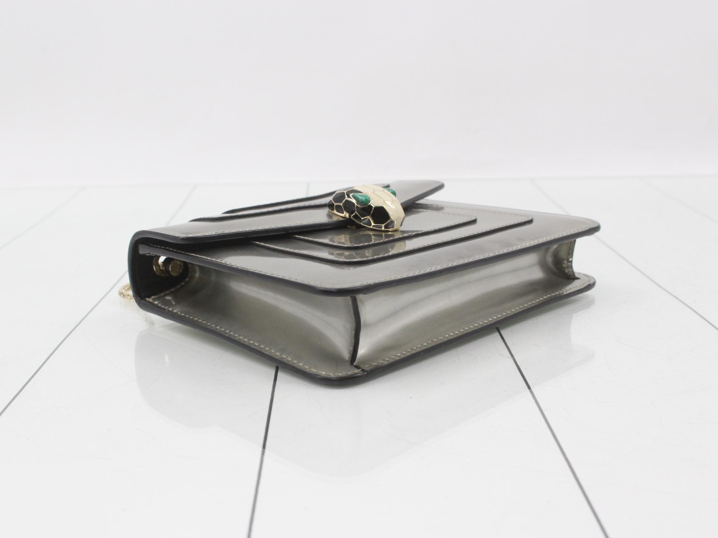 Serpenti Enamel Shoulder Bag, Silver Color — view 5