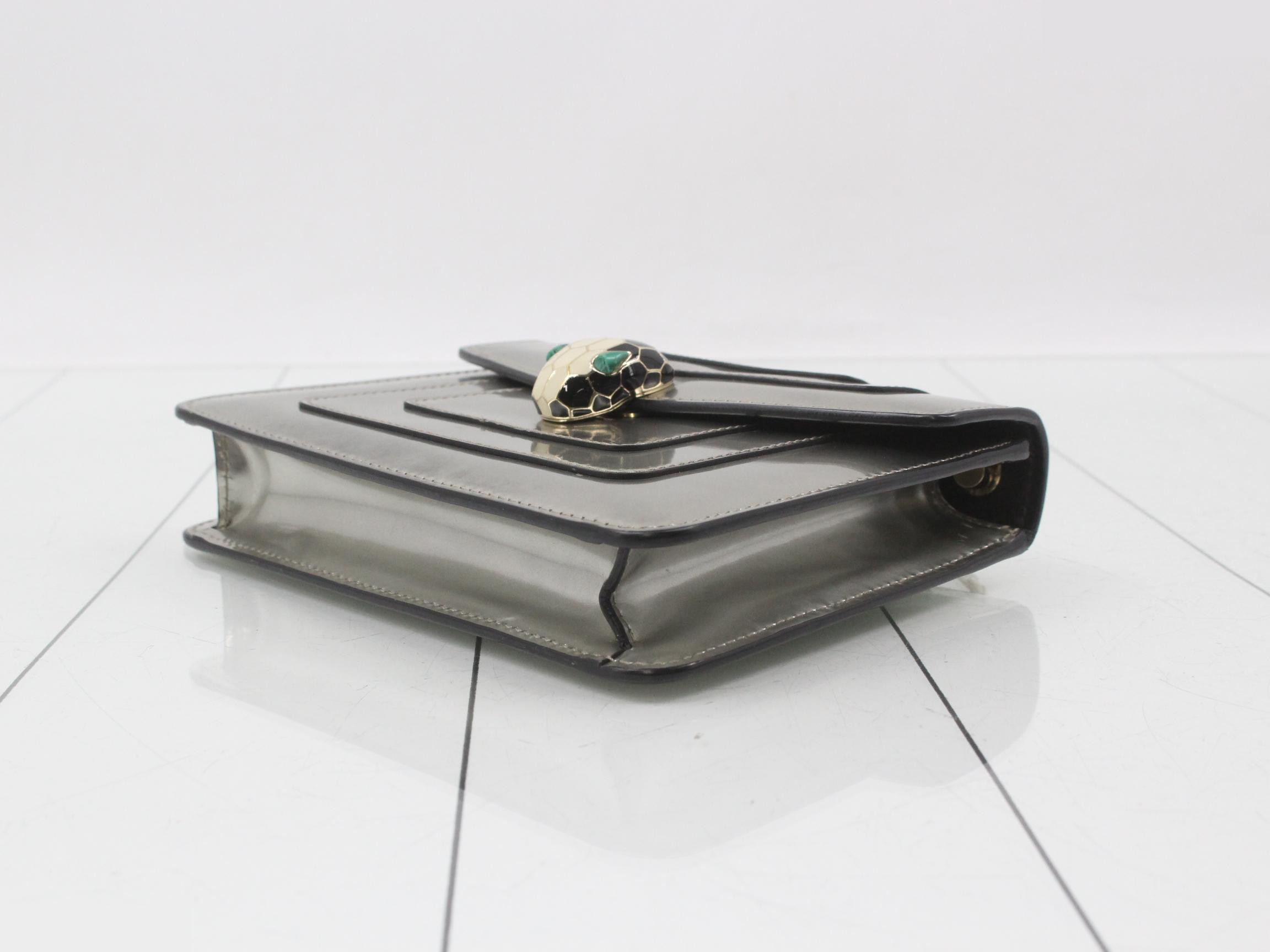 Serpenti Enamel Shoulder Bag, Silver Color — view 6