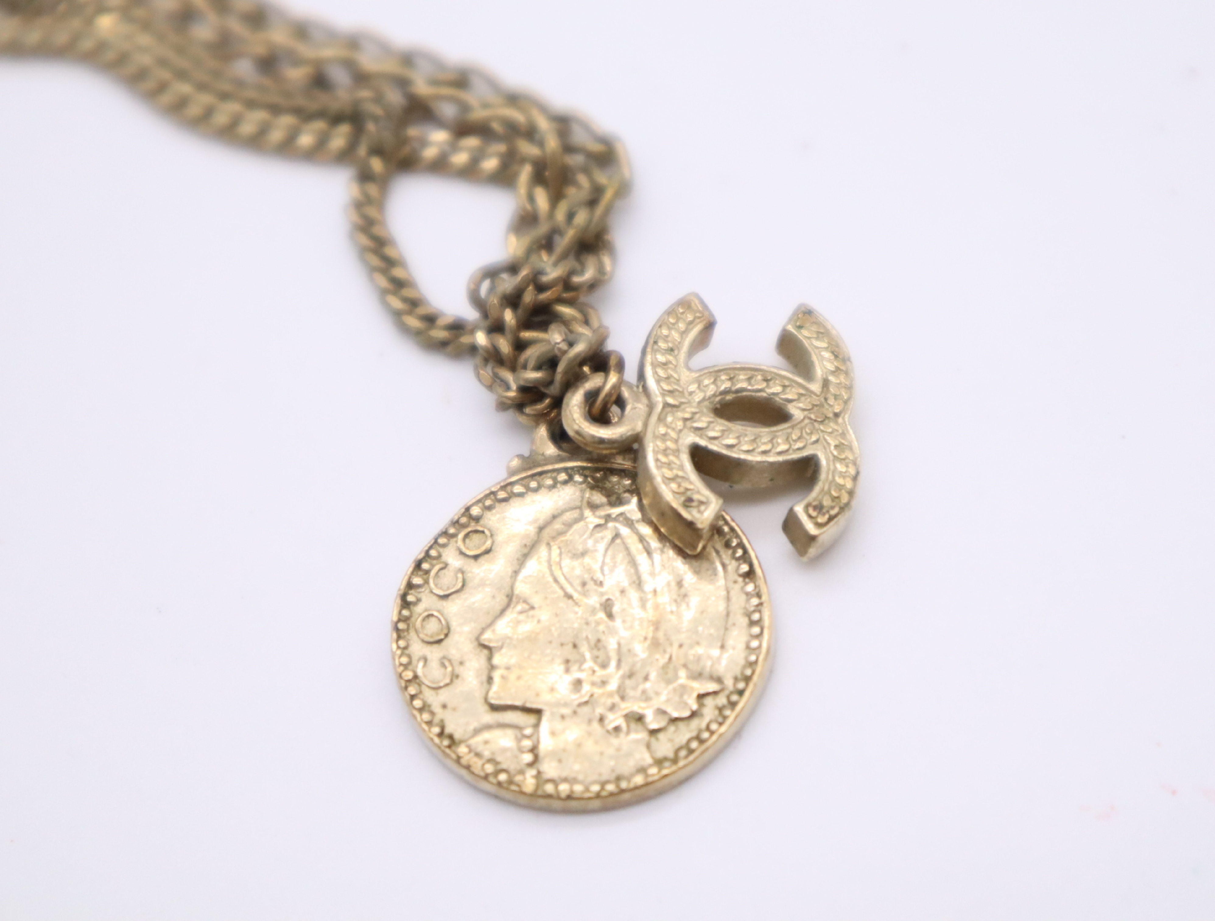 Metal Coco Mark Coin Double Strand Necklace — view 4