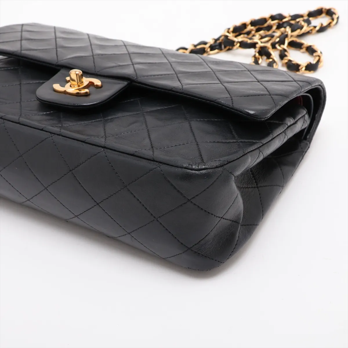 Matelassé 25 Lambskin Double Flap Double Chain Bag, Black with Gold Hardware, 4918499, Series 4, A01112 — view 3