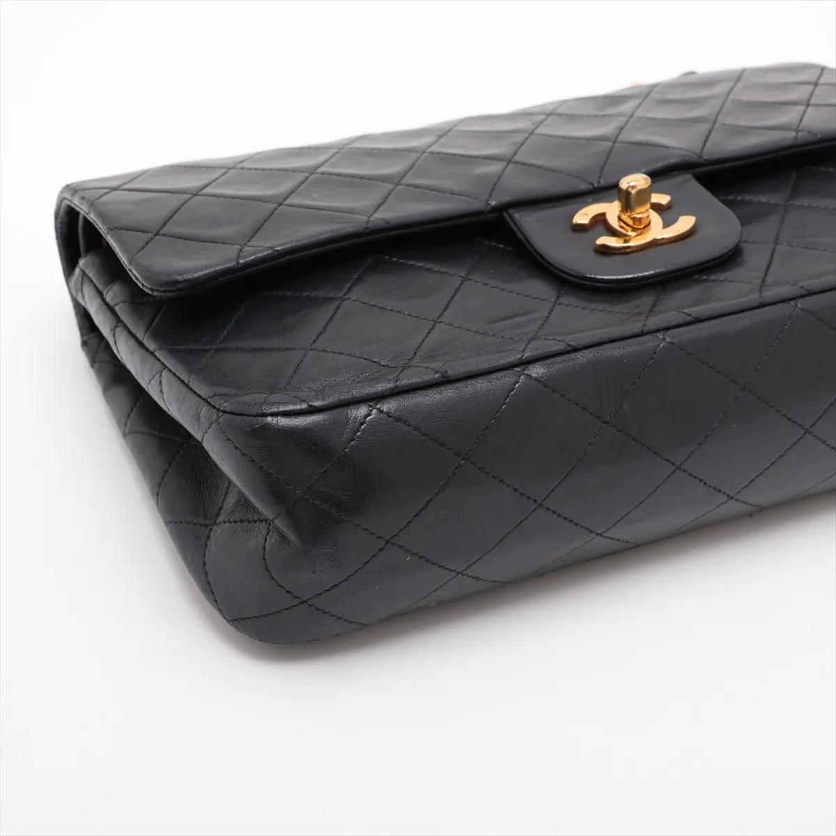 Matelassé 25 Lambskin Double Flap Double Chain Bag, Black with Gold Hardware, 4918499, Series 4, A01112 — view 4