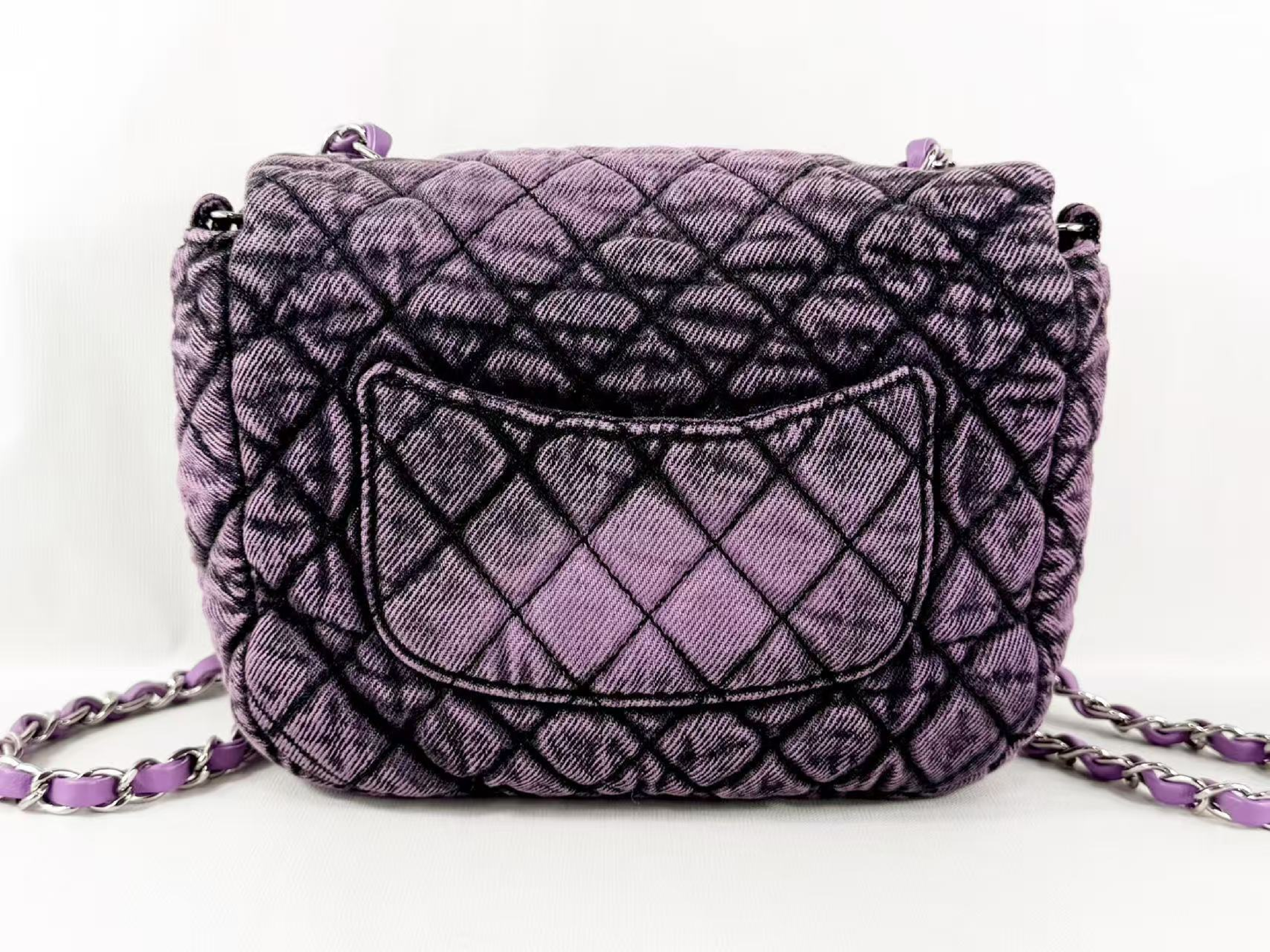 Denim Black x Purple Matelassé Shoulder Bag, W19/H15/D6cm (approx.), serial number in the 29 range, with dust bag and serial sticker, silver hardware, item number 29019250. — view 3