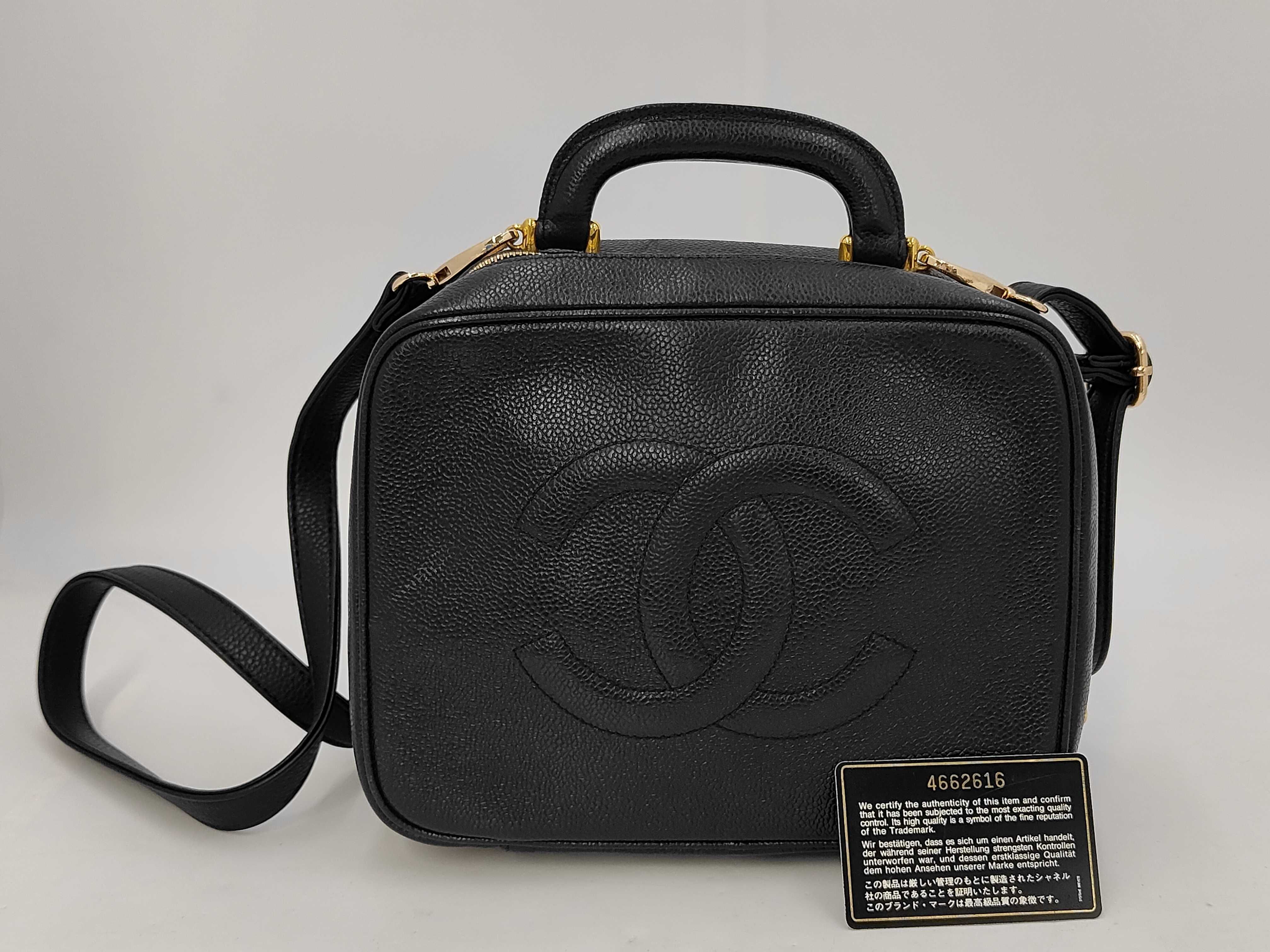 Caviar Skin Vanity Case Shoulder Bag with Seal and Card
