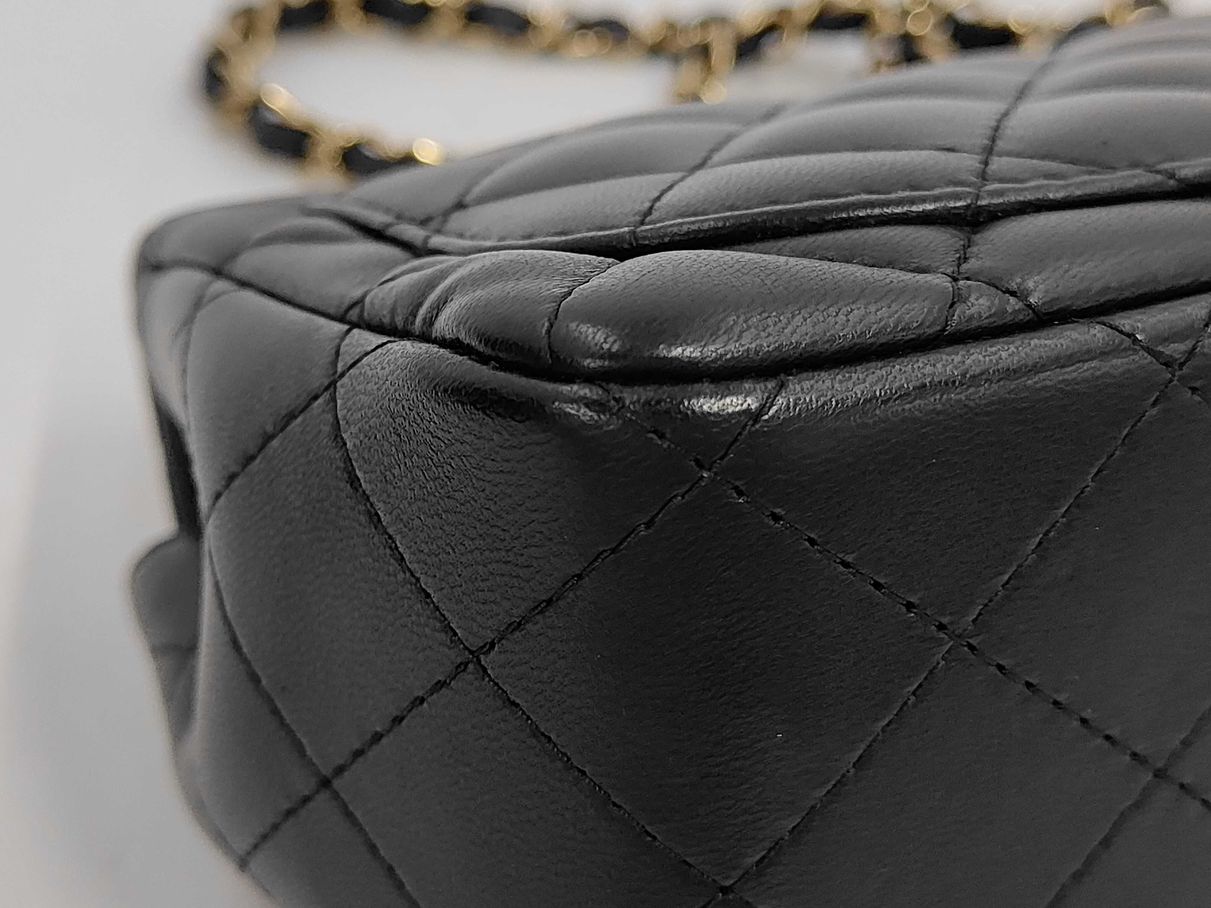 Mini Matelassé Chain Shoulder Bag, Black Lambskin, Gold Hardware. — view 3