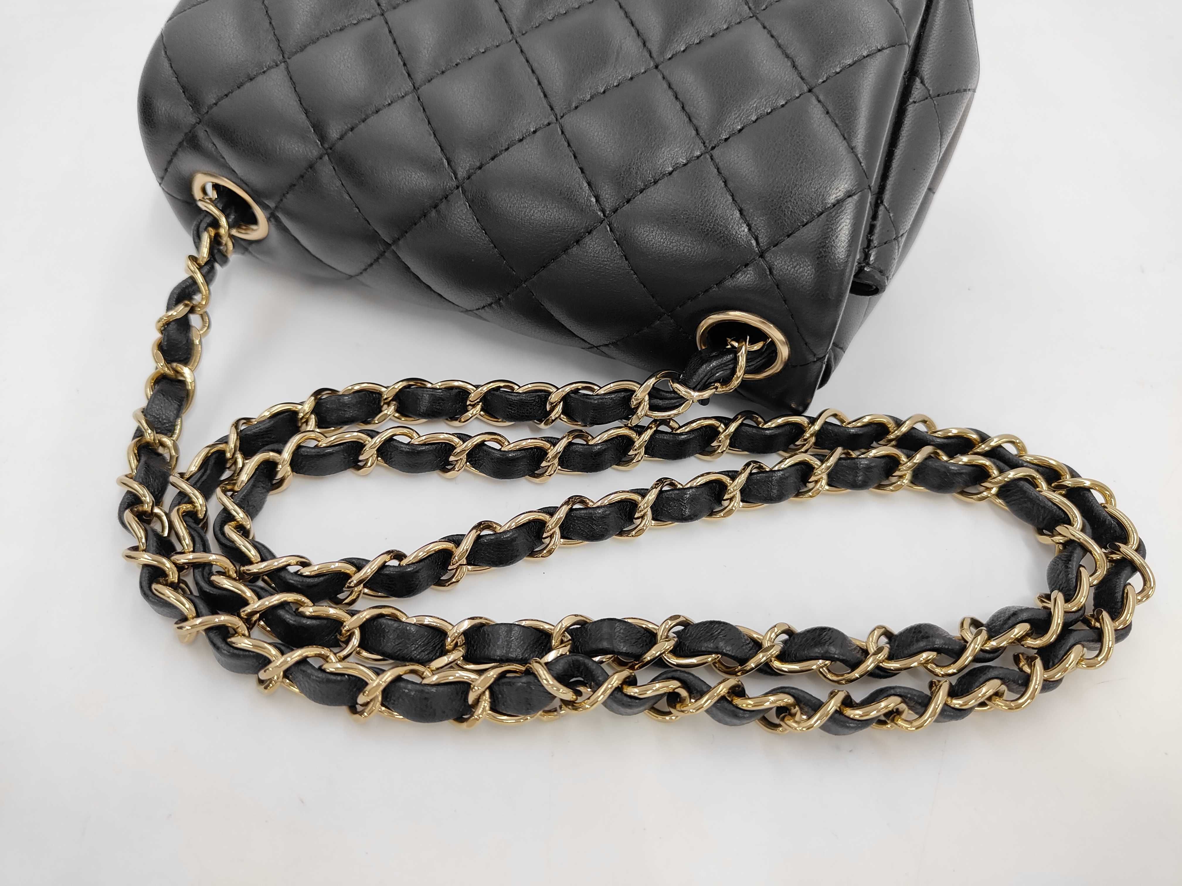 Mini Matelassé Chain Shoulder Bag, Black Lambskin, Gold Hardware. — view 5