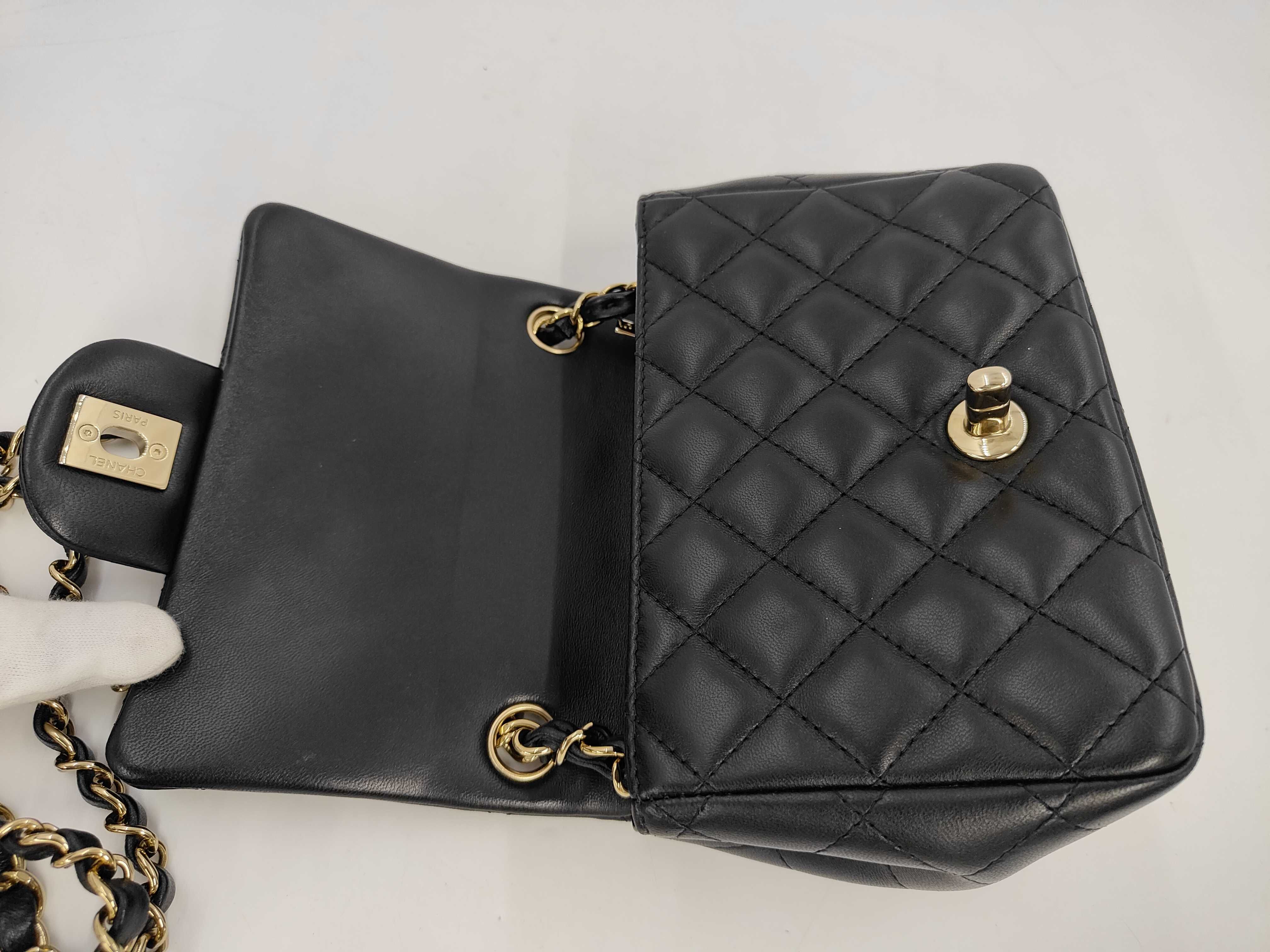 Mini Matelassé Chain Shoulder Bag, Black Lambskin, Gold Hardware. — view 8