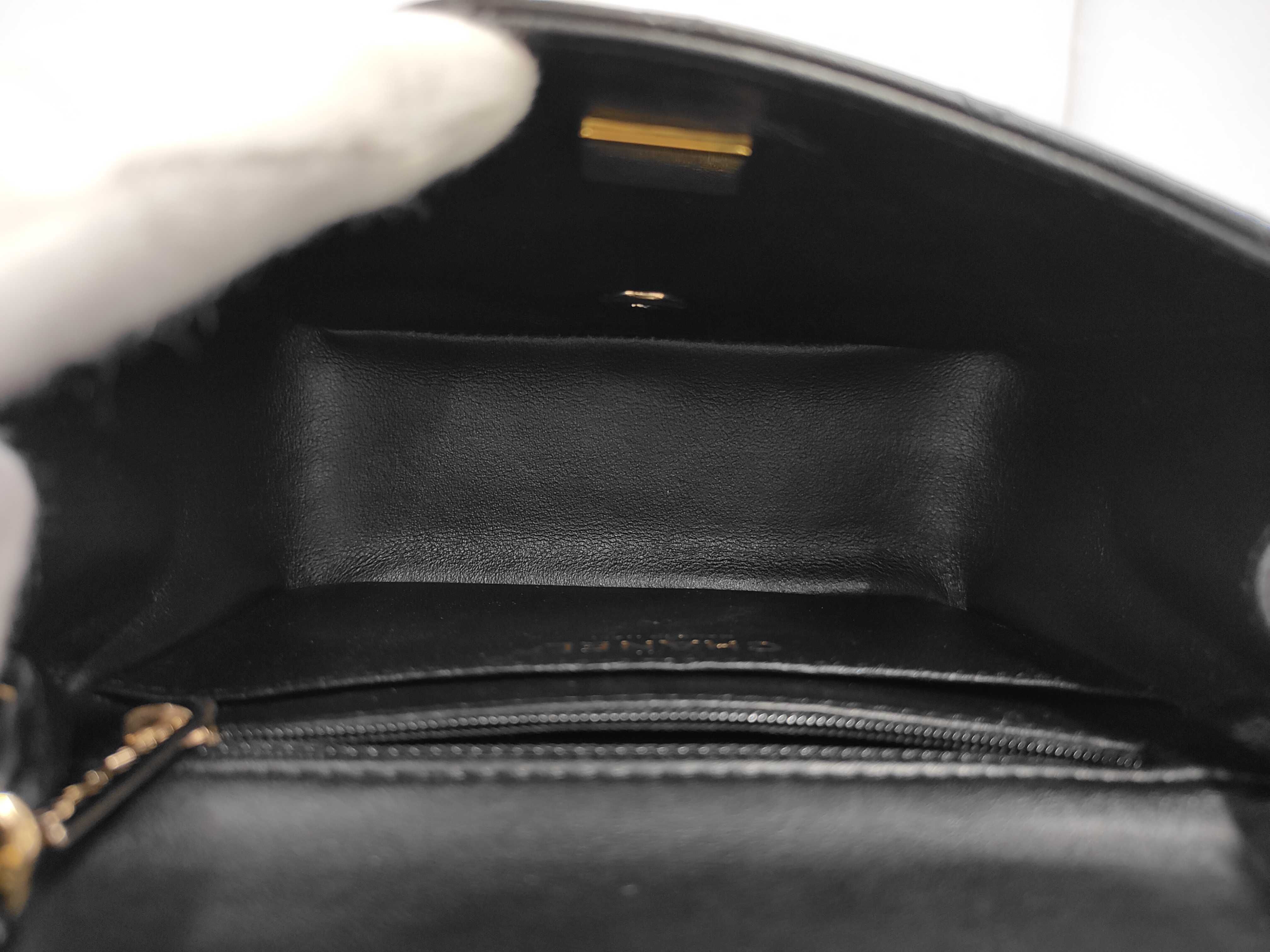 Mini Matelassé Chain Shoulder Bag, Black Lambskin, Gold Hardware. — view 10
