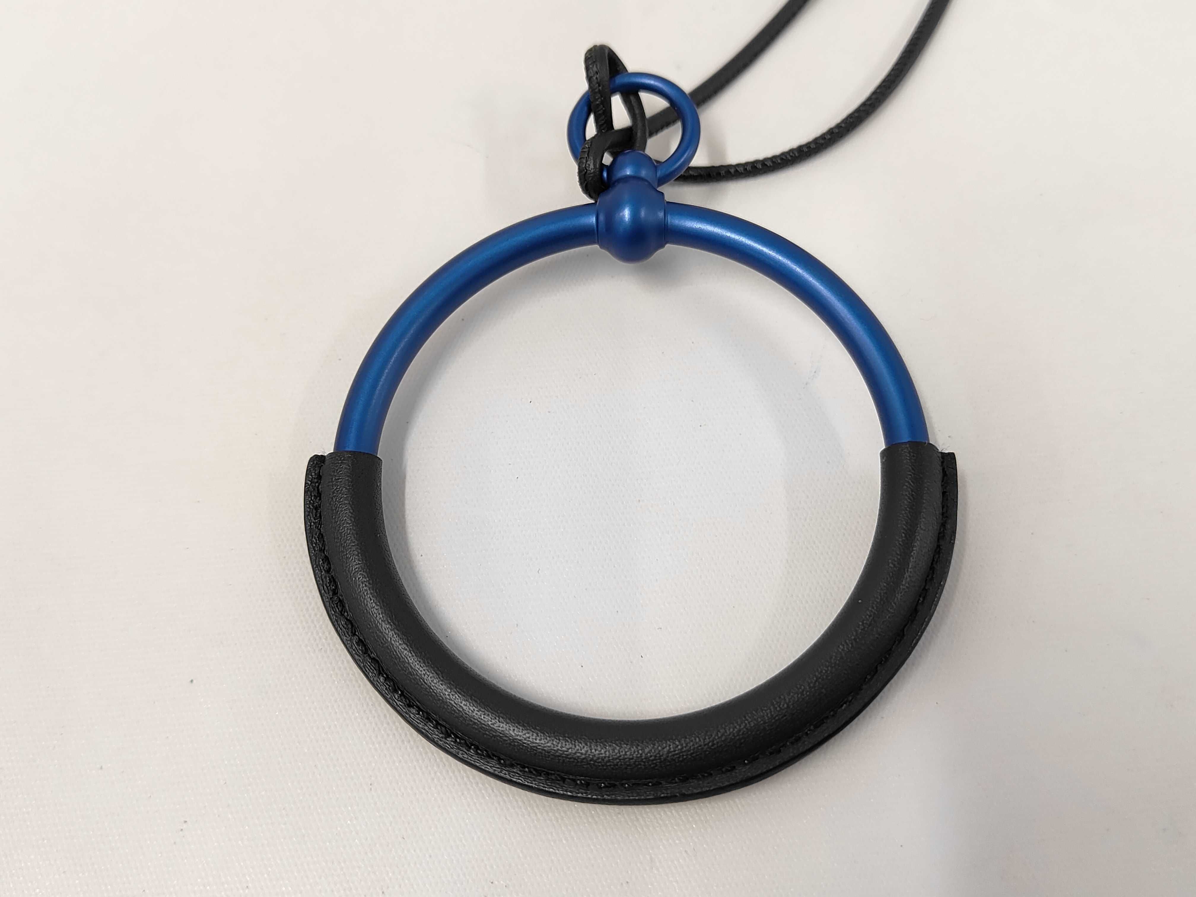 Loop Grand Necklace, Black with Blue Hardware, Hermes Necklace — view 2