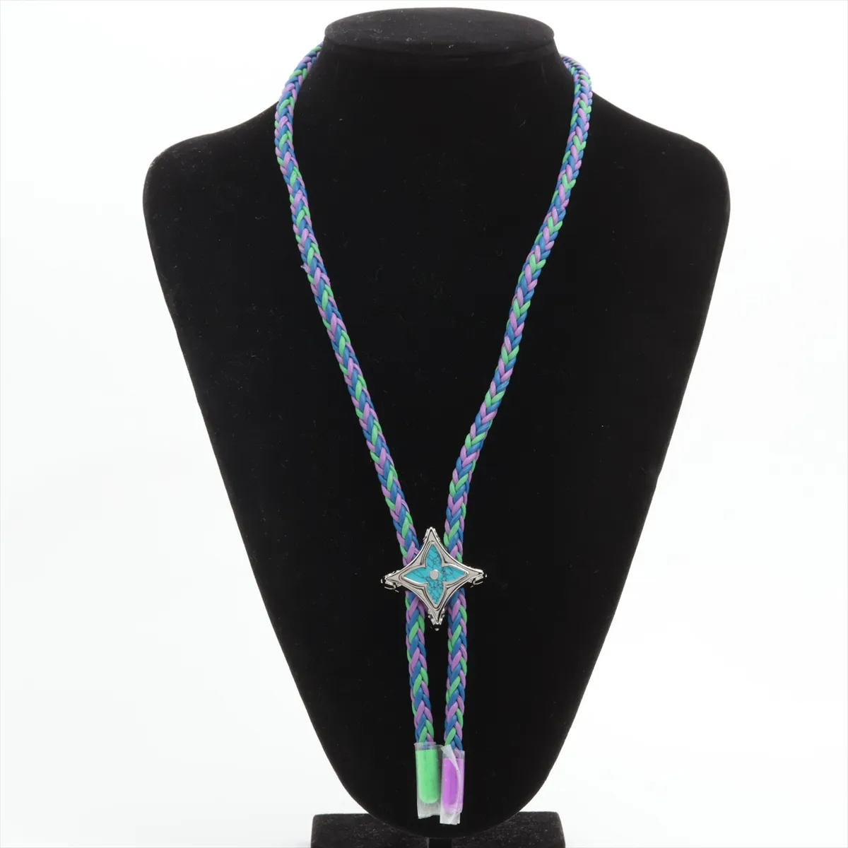 M01046 Necklace, Boro Monogram Big Party LE0233 Necklace, GP x Leather, Blue x Purple. Shows — view 4