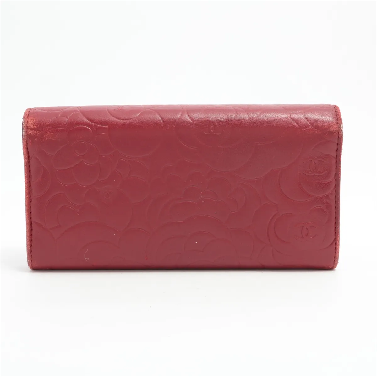 Camellia Lambskin Long Wallet, Red, Silver Hardware, 18066475 — view 2