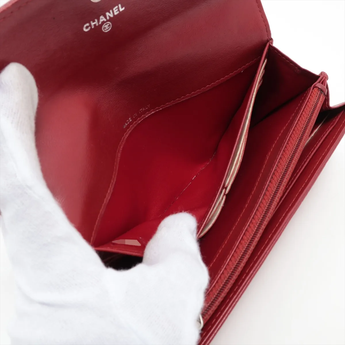 Camellia Lambskin Long Wallet, Red, Silver Hardware, 18066475 — view 4
