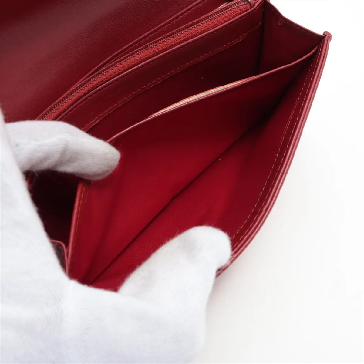 Camellia Lambskin Long Wallet, Red, Silver Hardware, 18066475 — view 7