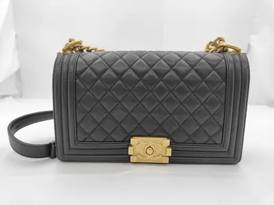 Black Lambskin Boy 25cm GP Hardware Matelassé Chain Shoulder Bag (Serial Number 23)