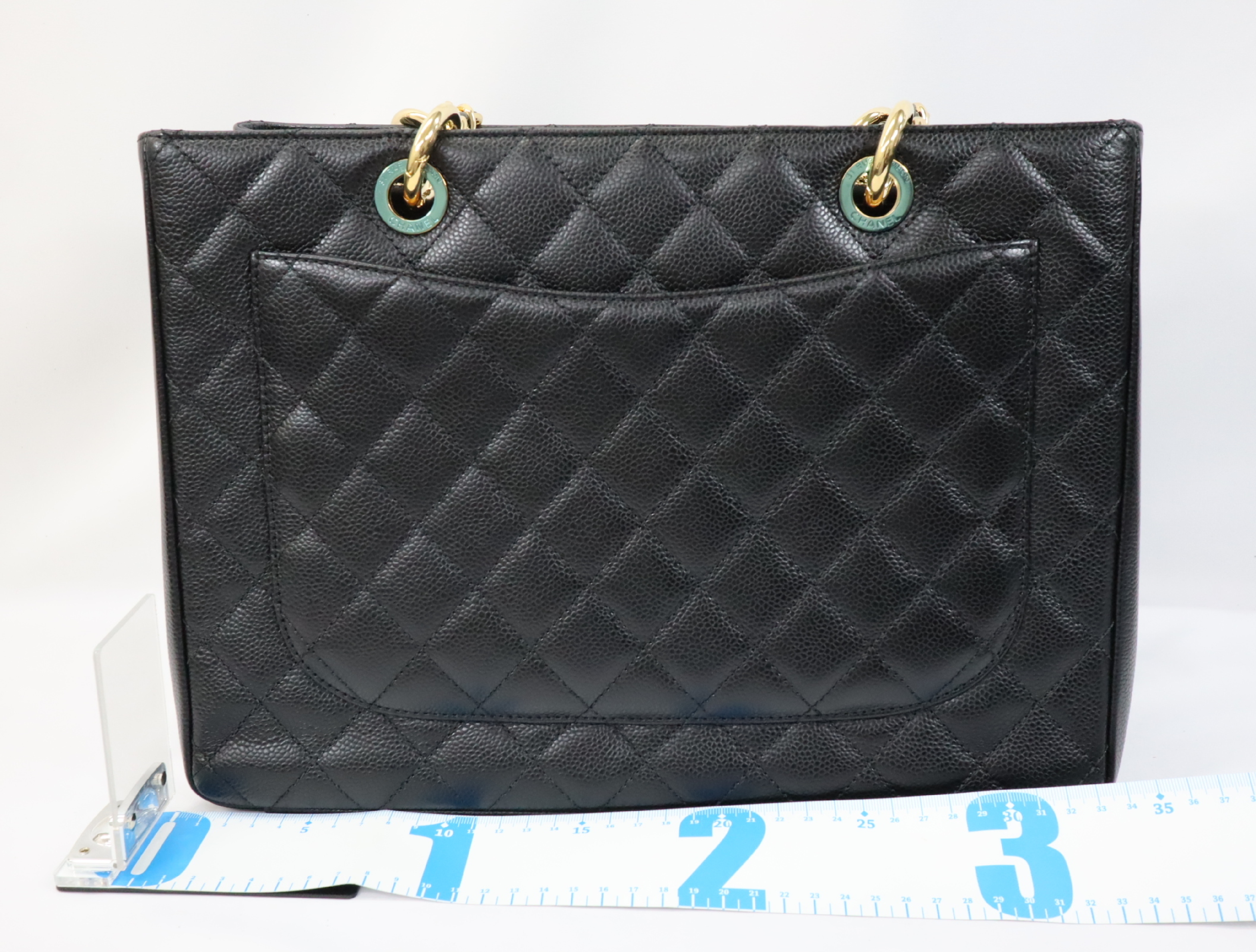 GST Caviar Skin Chain Tote Bag, Black, Serial Number 19, Gold Hardware, A50995 Tote Bag — view 2