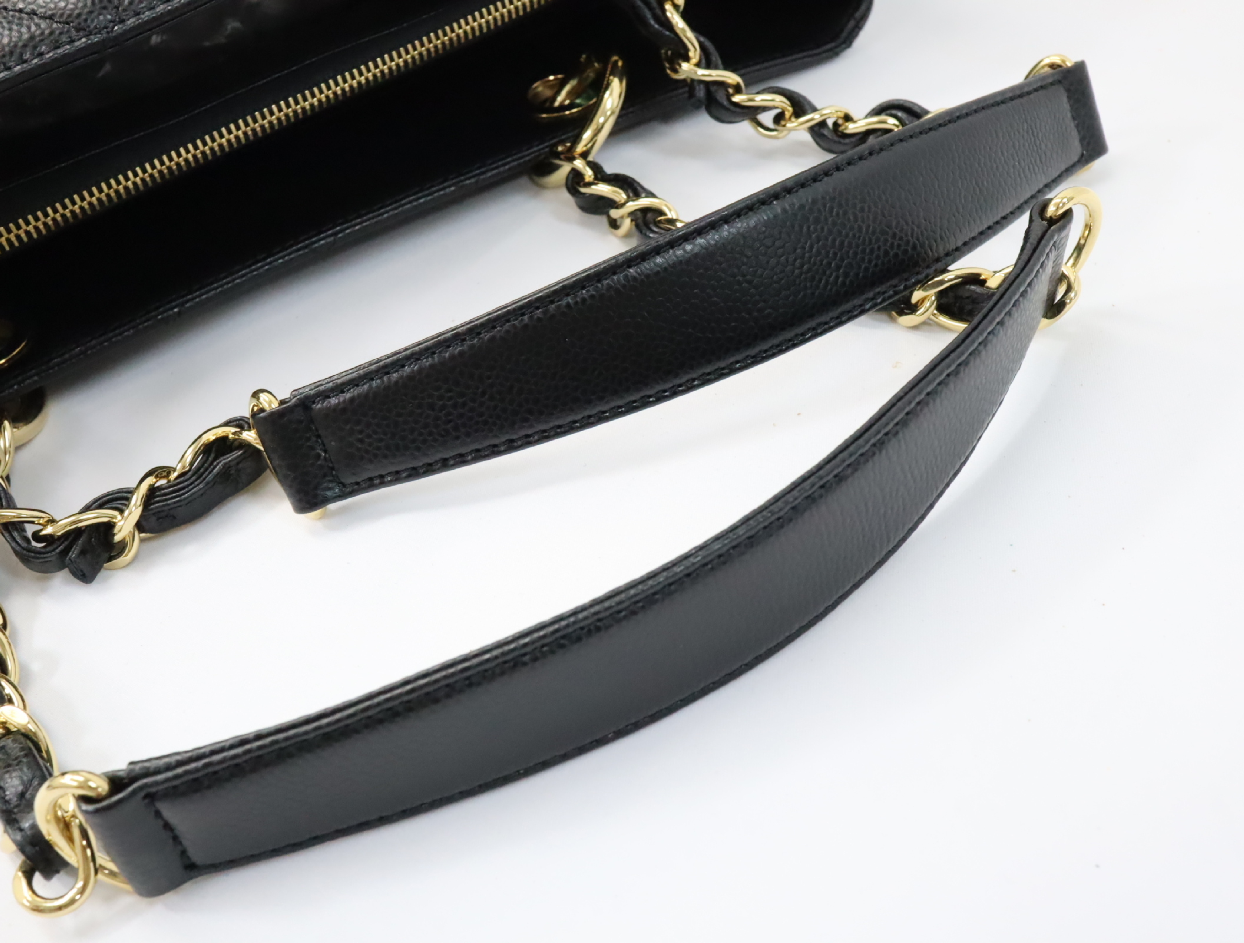 GST Caviar Skin Chain Tote Bag, Black, Serial Number 19, Gold Hardware, A50995 Tote Bag — view 11