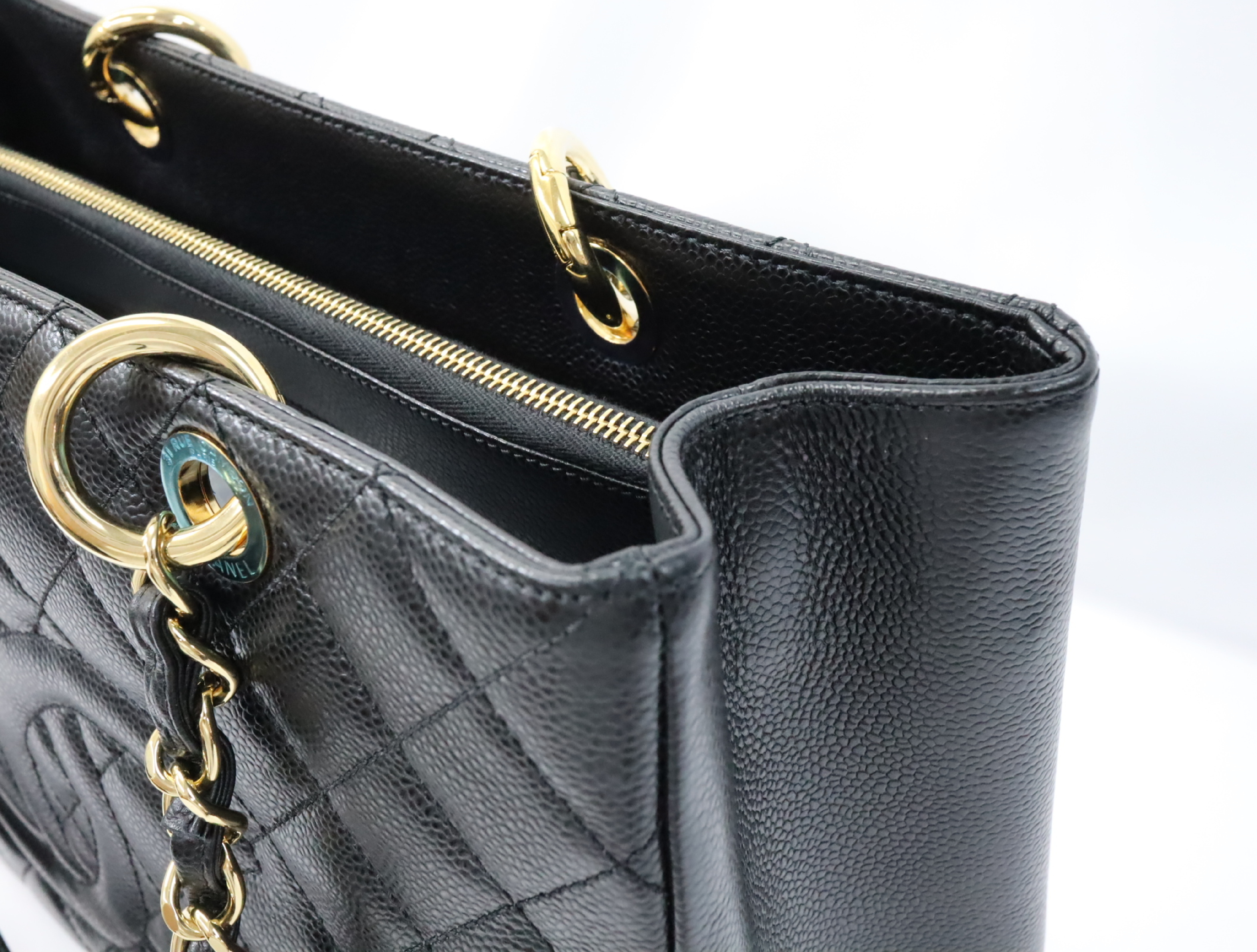 GST Caviar Skin Chain Tote Bag, Black, Serial Number 19, Gold Hardware, A50995 Tote Bag — view 12
