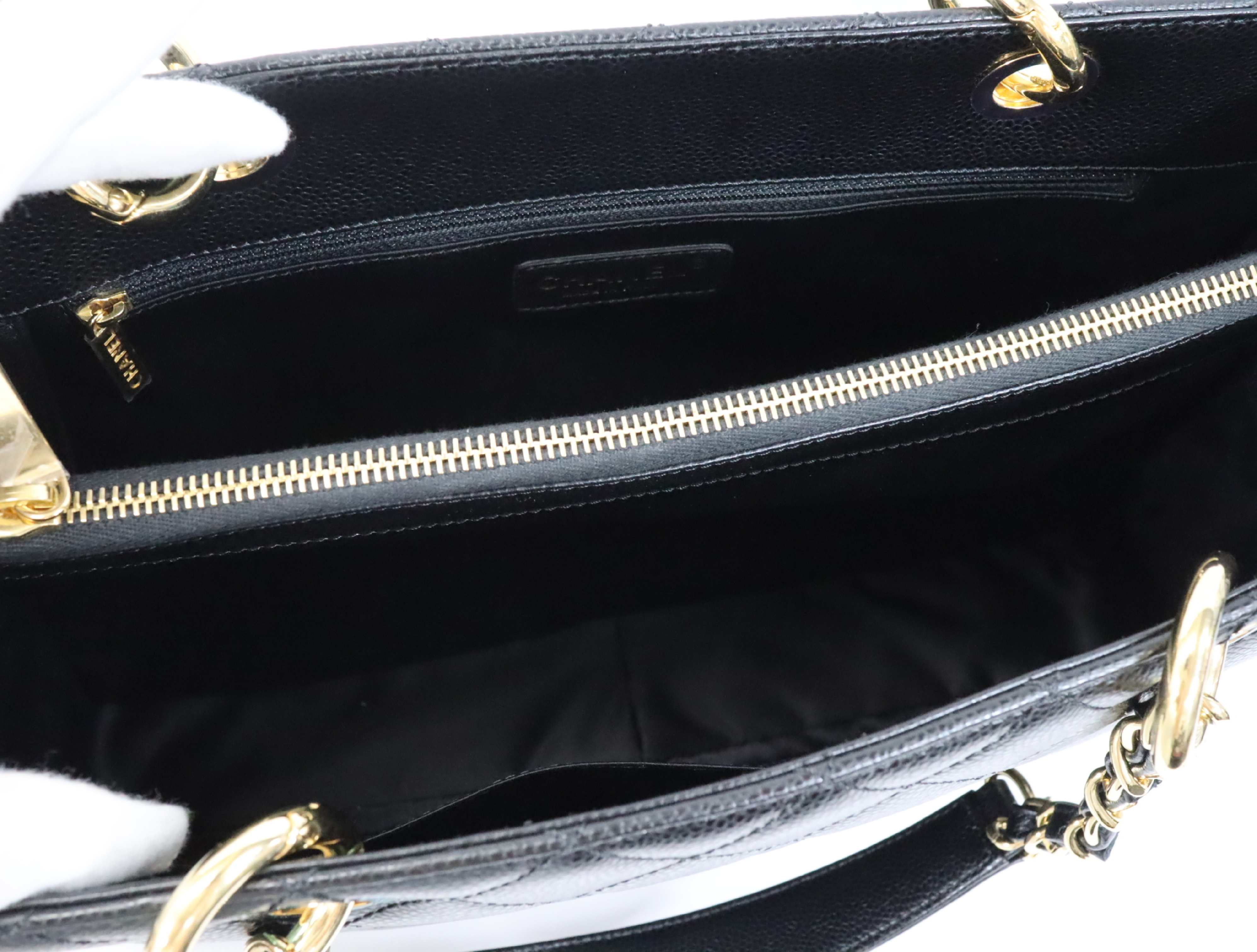 GST Caviar Skin Chain Tote Bag, Black, Serial Number 19, Gold Hardware, A50995 Tote Bag — view 15