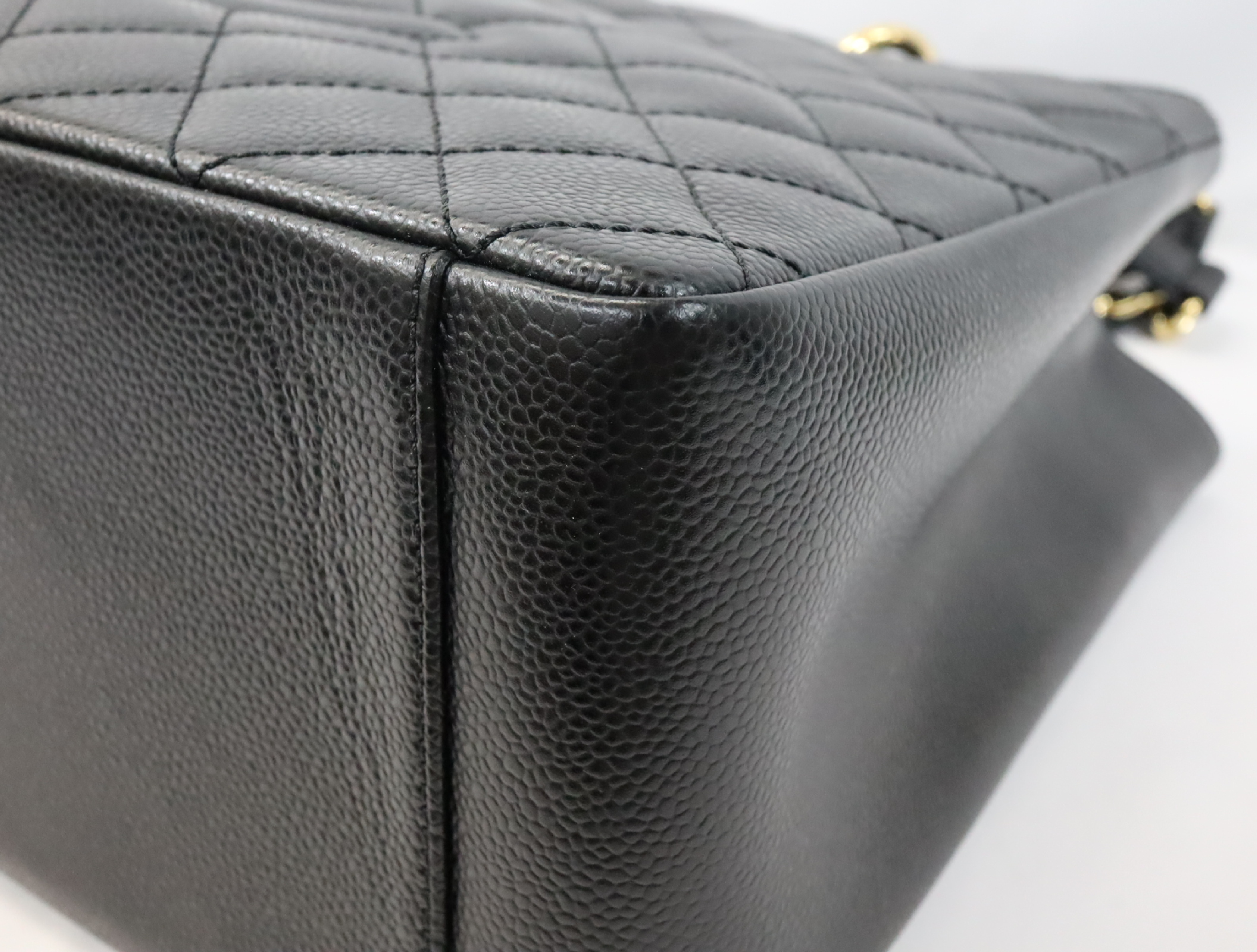 GST Caviar Skin Chain Tote Bag, Black, Serial Number 19, Gold Hardware, A50995 Tote Bag — view 6